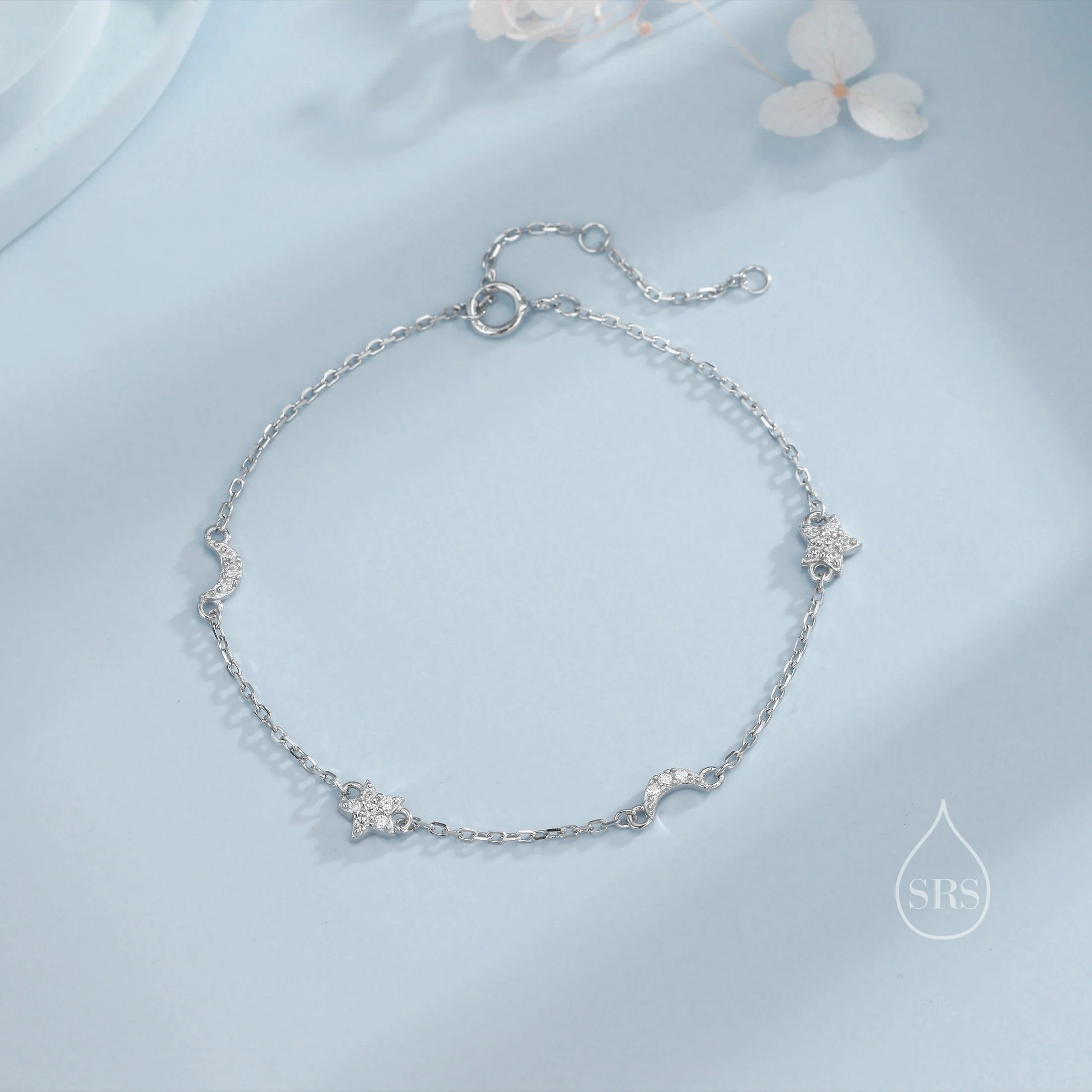 CZ Moon and Star Motif Bracelet in Sterling Silver, Silver, Gold or Rose Gold, Star Bracelet, Star Jewellery, CZ Star Bracelet - Image 7