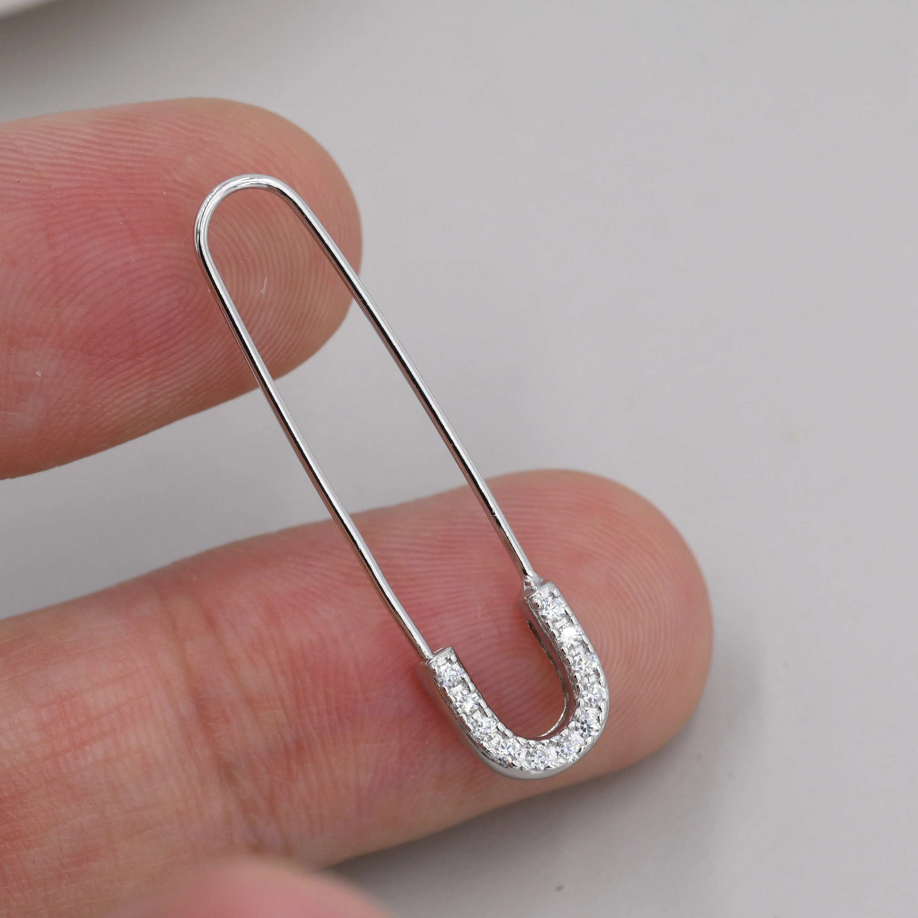 CZ Pave Safety Pin Hoop Earrings in Sterling Silver, Safety Pin Earrings, Silver or Gold - Image 5