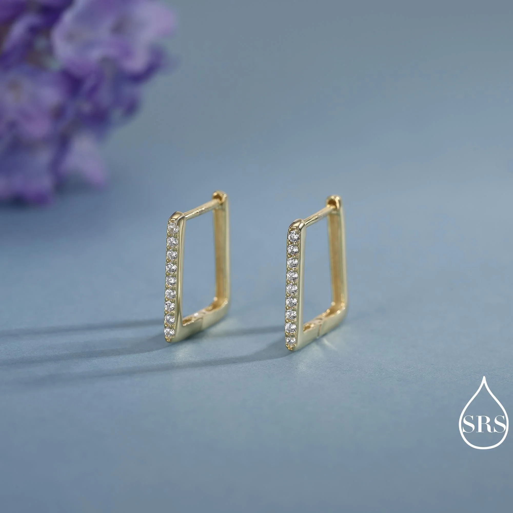 CZ Pave Square Huggie Hoop in Sterling Silver, Skinny Geometric Hoop Earrings, Gold or Silver, 11mm Minimalist Hoops - Image 6