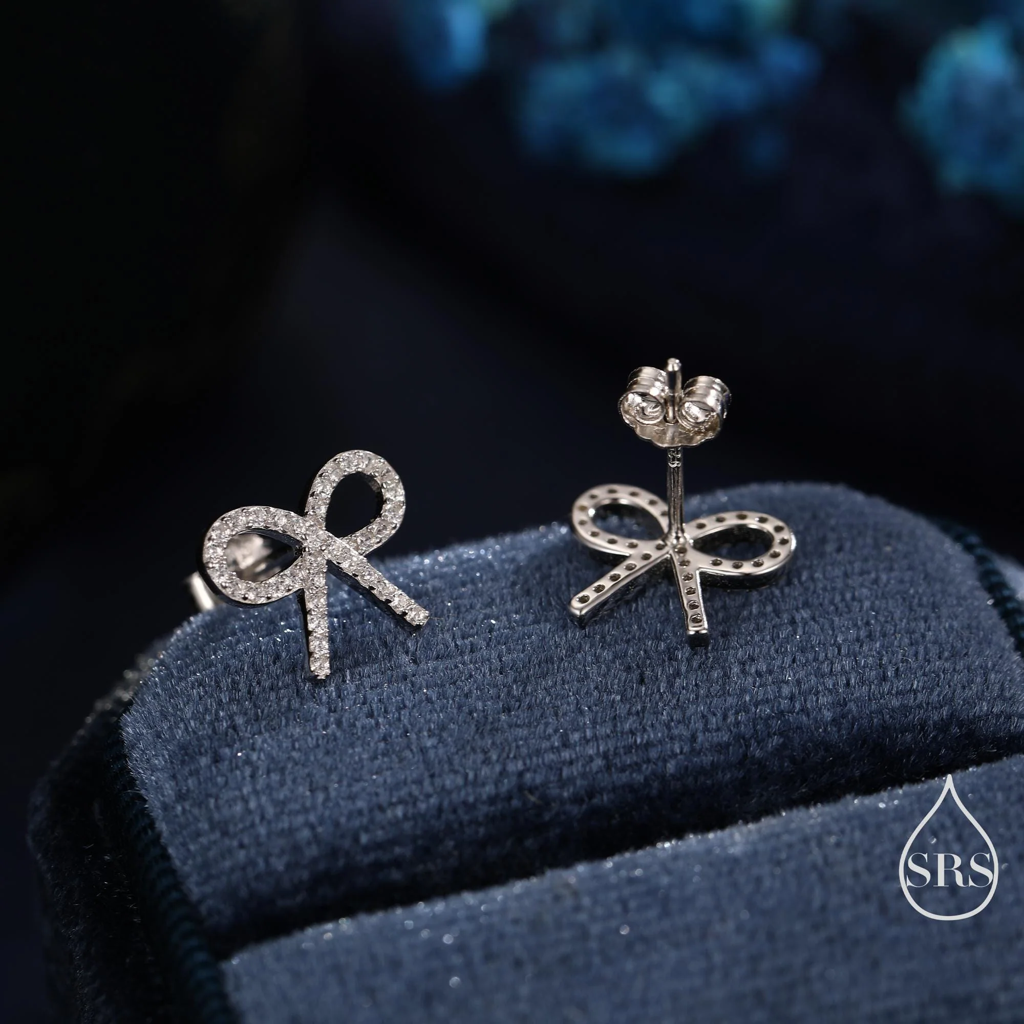 CZ Ribbon Bow Stud Earrings in Sterling Silver, Silver or Gold or Rose Gold, Dainty Earrings, Bridesmaid's Jewellery - Image 5