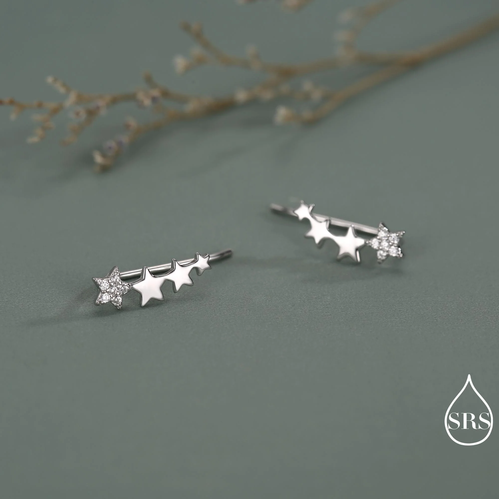 CZ Star Crawler Earrings in Sterling Silver, Silver or Gold, Four Star Earrings, Ear Climbers, Celestial Earrings - Image 4