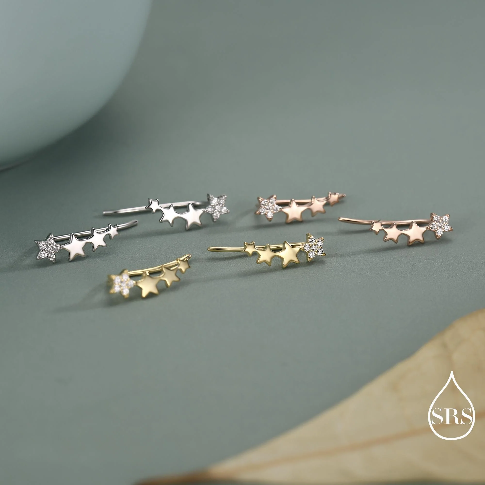 CZ Star Crawler Earrings in Sterling Silver, Silver or Gold, Four Star Earrings, Ear Climbers, Celestial Earrings - Image 7