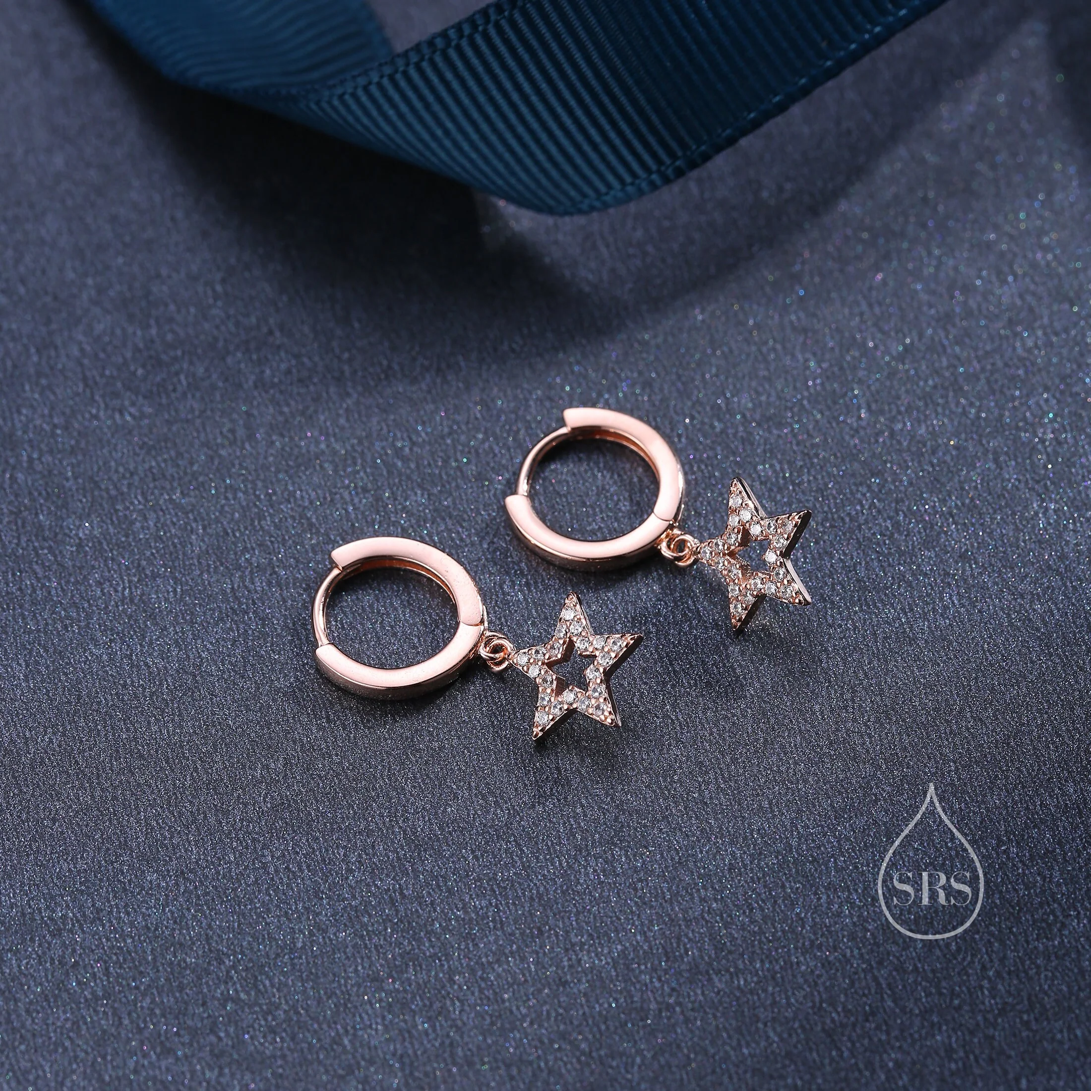 CZ Star Huggie Hoop Earrings in Sterling Silver, Silver, Gold or Rose Gold, Tiny Star Hoops - Image 4