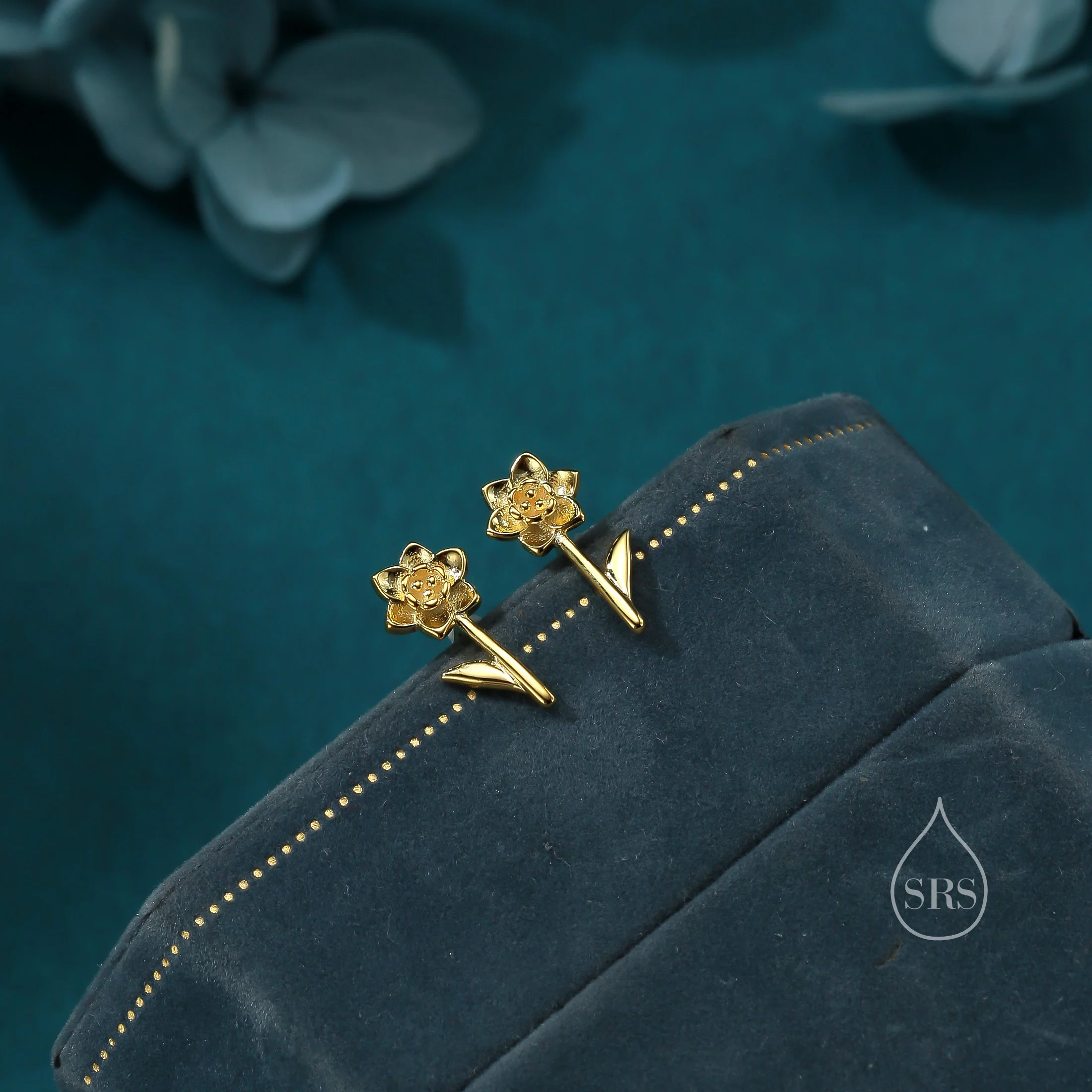 Daffodil Stud Earrings in Sterling Silver, Tiny Flower Earrings, Two Finishes, Daffodil Earrings, March Birth Flower - Image 3