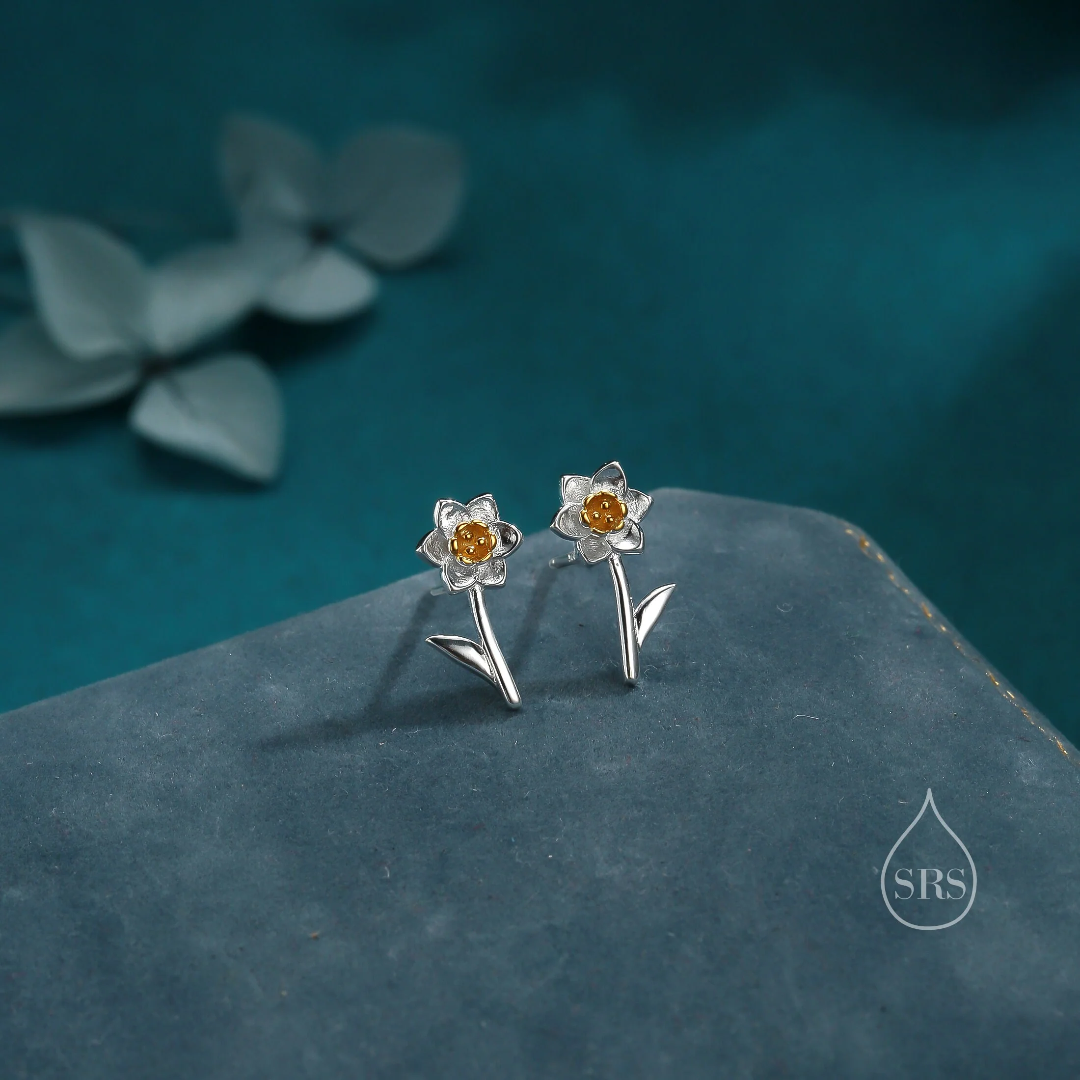 Daffodil Stud Earrings in Sterling Silver, Tiny Flower Earrings, Two Finishes, Daffodil Earrings, March Birth Flower - Image 4