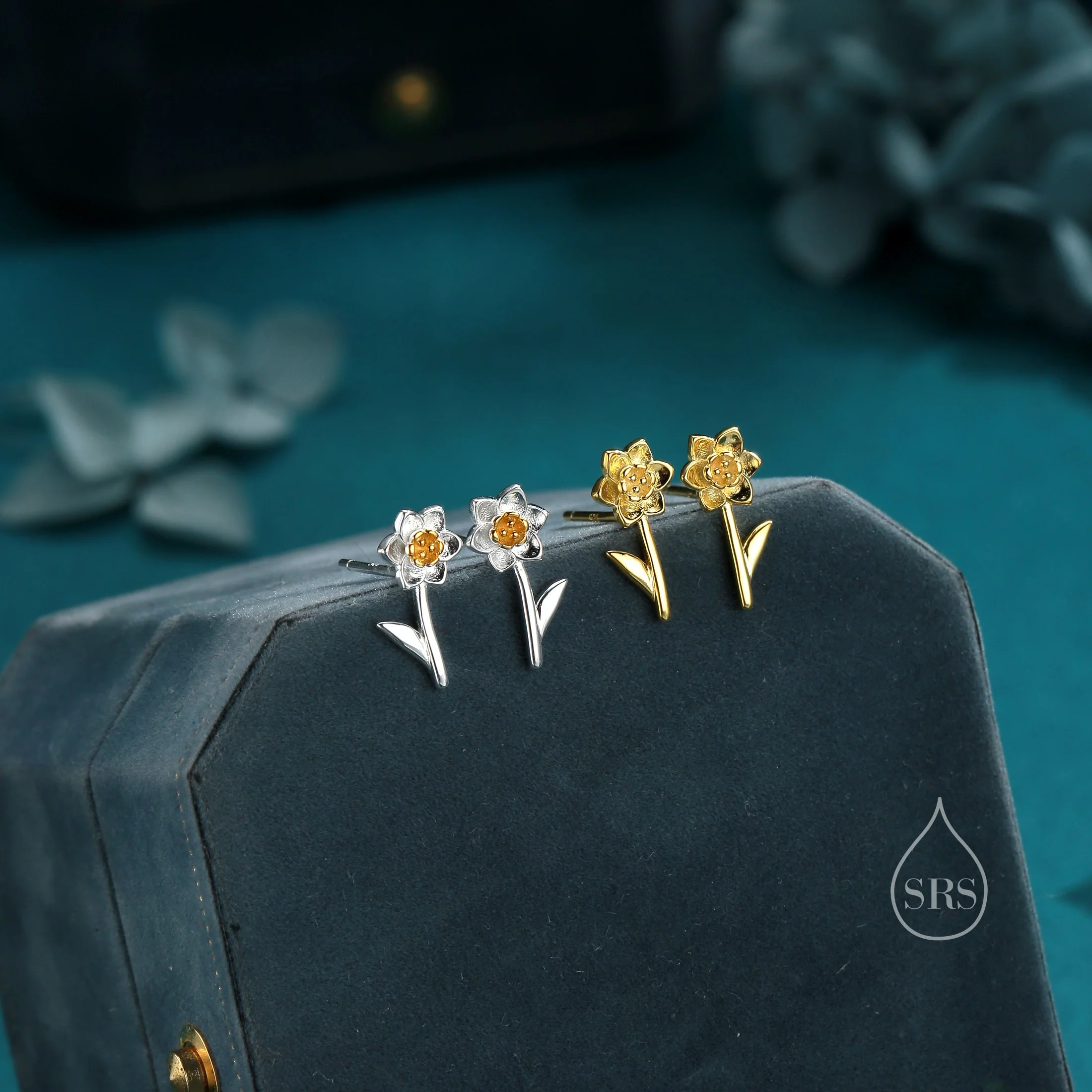 Daffodil Stud Earrings in Sterling Silver, Tiny Flower Earrings, Two Finishes, Daffodil Earrings, March Birth Flower - Image 5