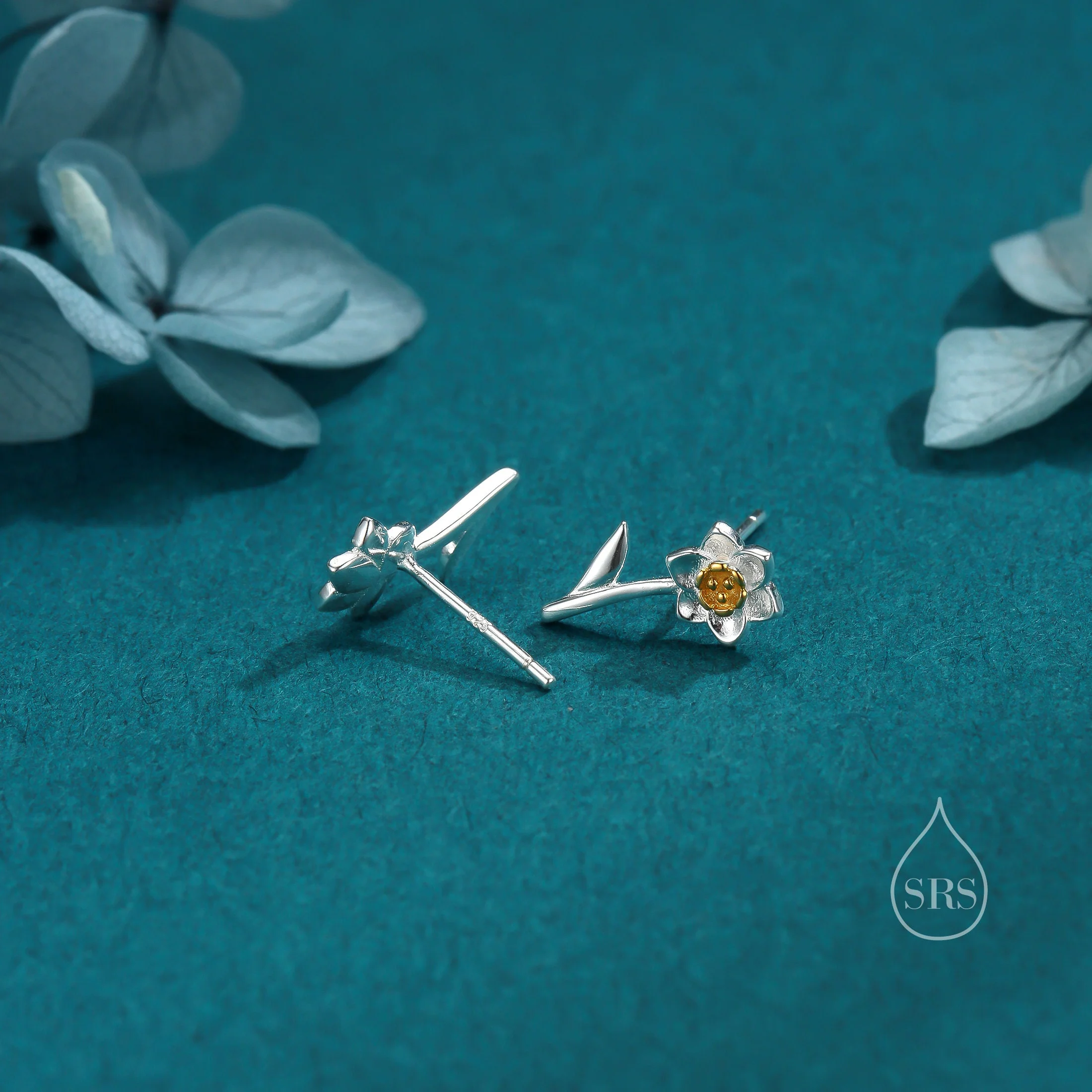 Daffodil Stud Earrings in Sterling Silver, Tiny Flower Earrings, Two Finishes, Daffodil Earrings, March Birth Flower - Image 6