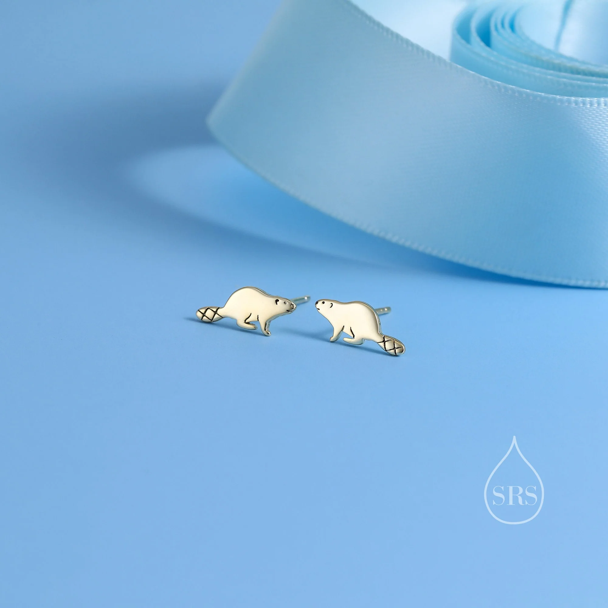 Dainty Beaver Stud Earrings in Sterling Silver, Silver or Gold or Rose Gold, Tiny Silver Beaver Earrings - Image 4