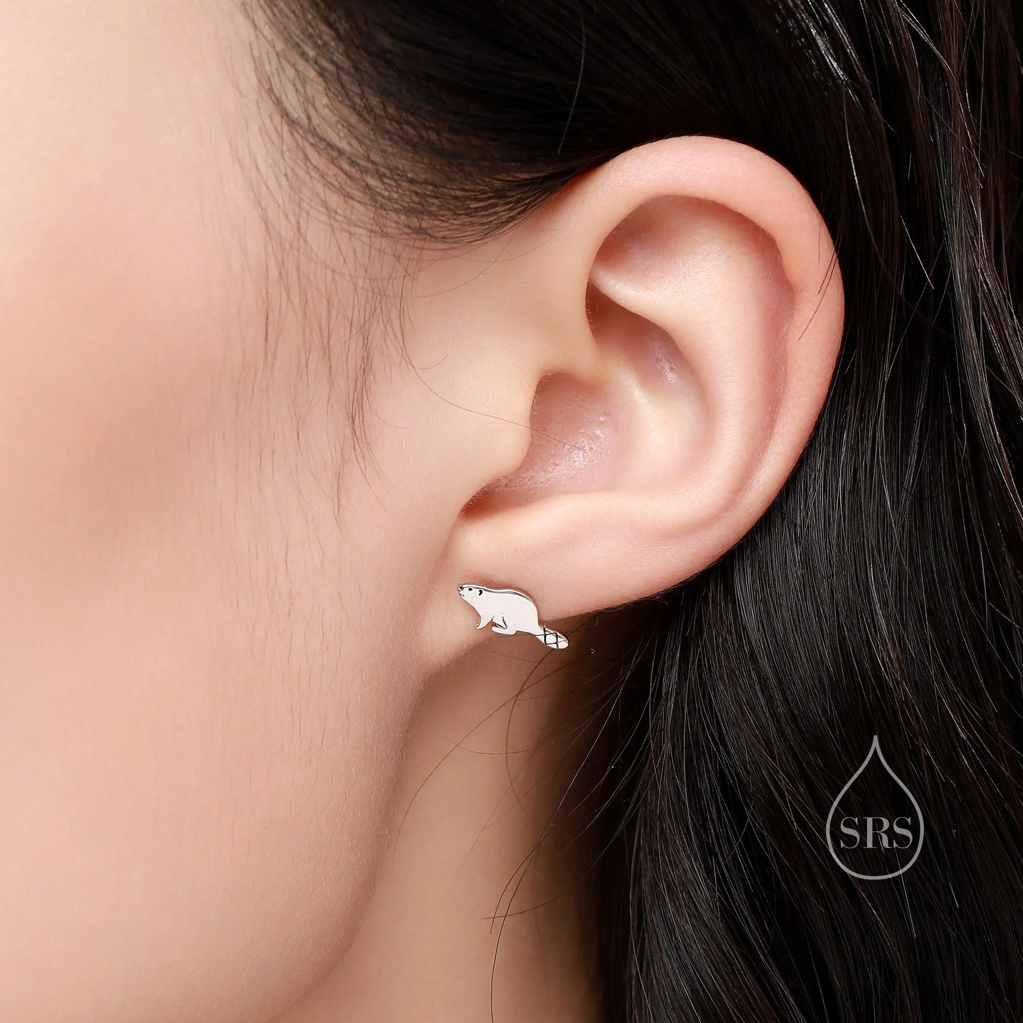 Dainty Beaver Stud Earrings in Sterling Silver, Silver or Gold or Rose Gold, Tiny Silver Beaver Earrings - Image 5