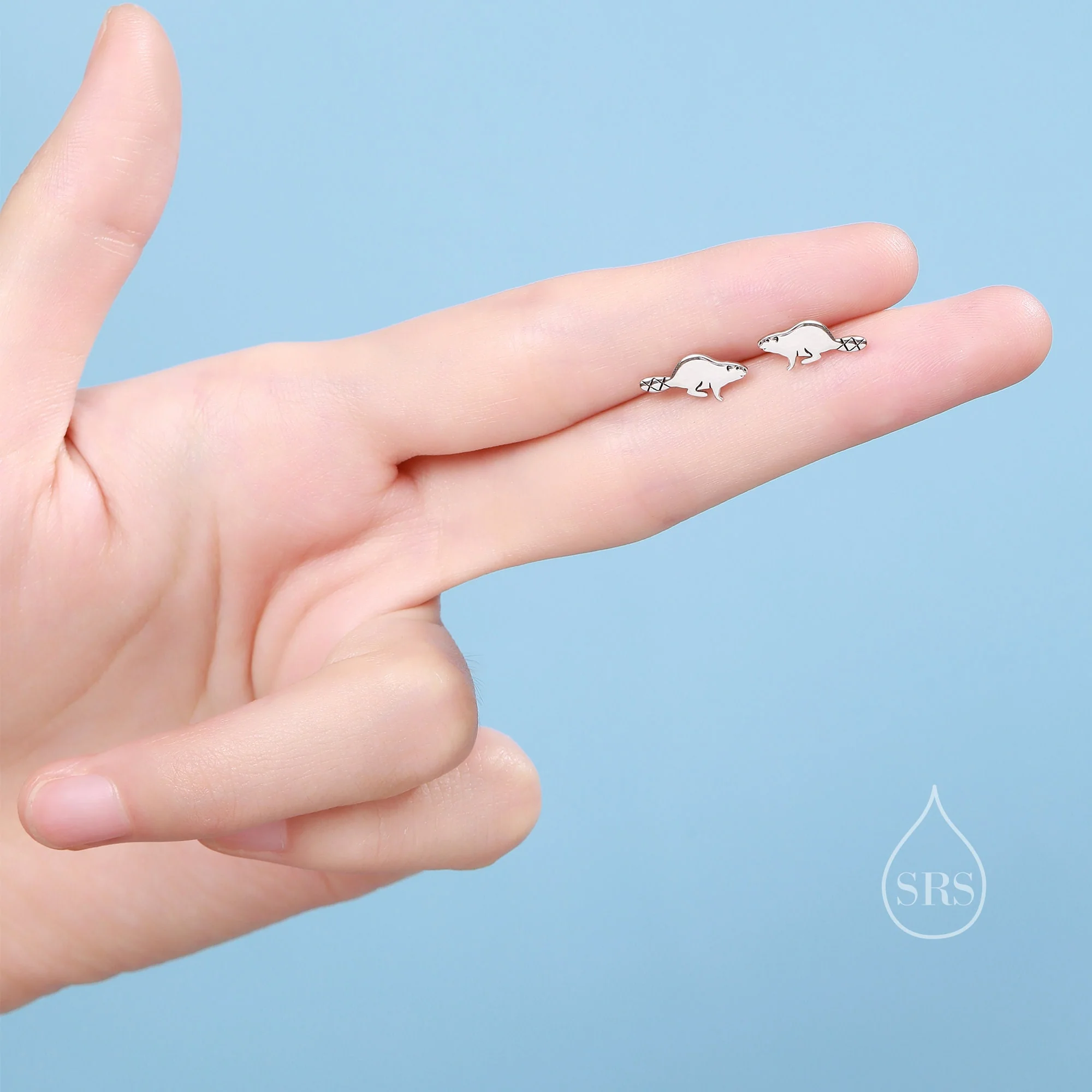 Dainty Beaver Stud Earrings in Sterling Silver, Silver or Gold or Rose Gold, Tiny Silver Beaver Earrings - Image 6