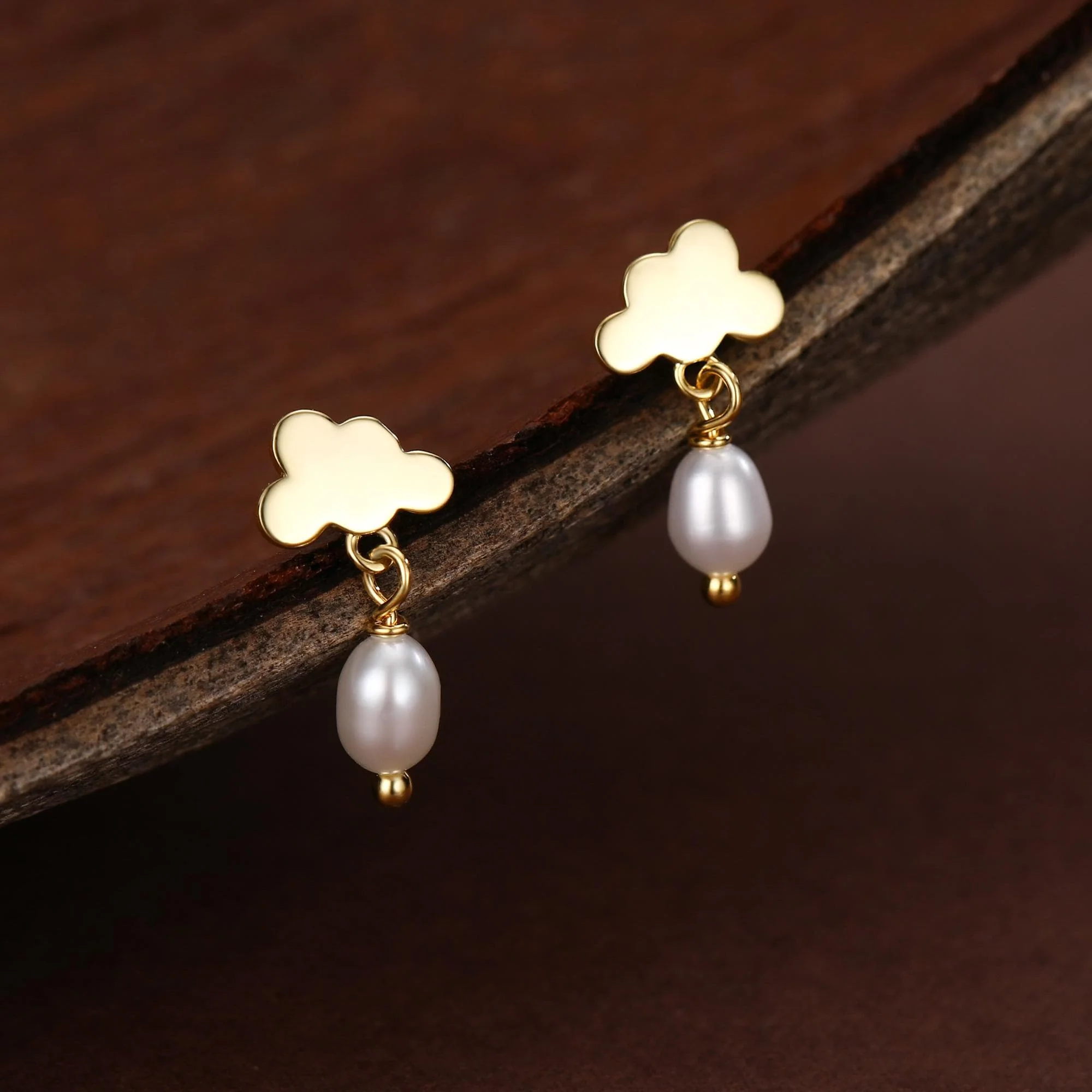 Dainty Cloud and Natural Pearl Raindrop Stud Earrings in Sterling Silver, Silver or Gold, Cloud Earrings, Freshwater Pearl Droplet Earrings - Image 6