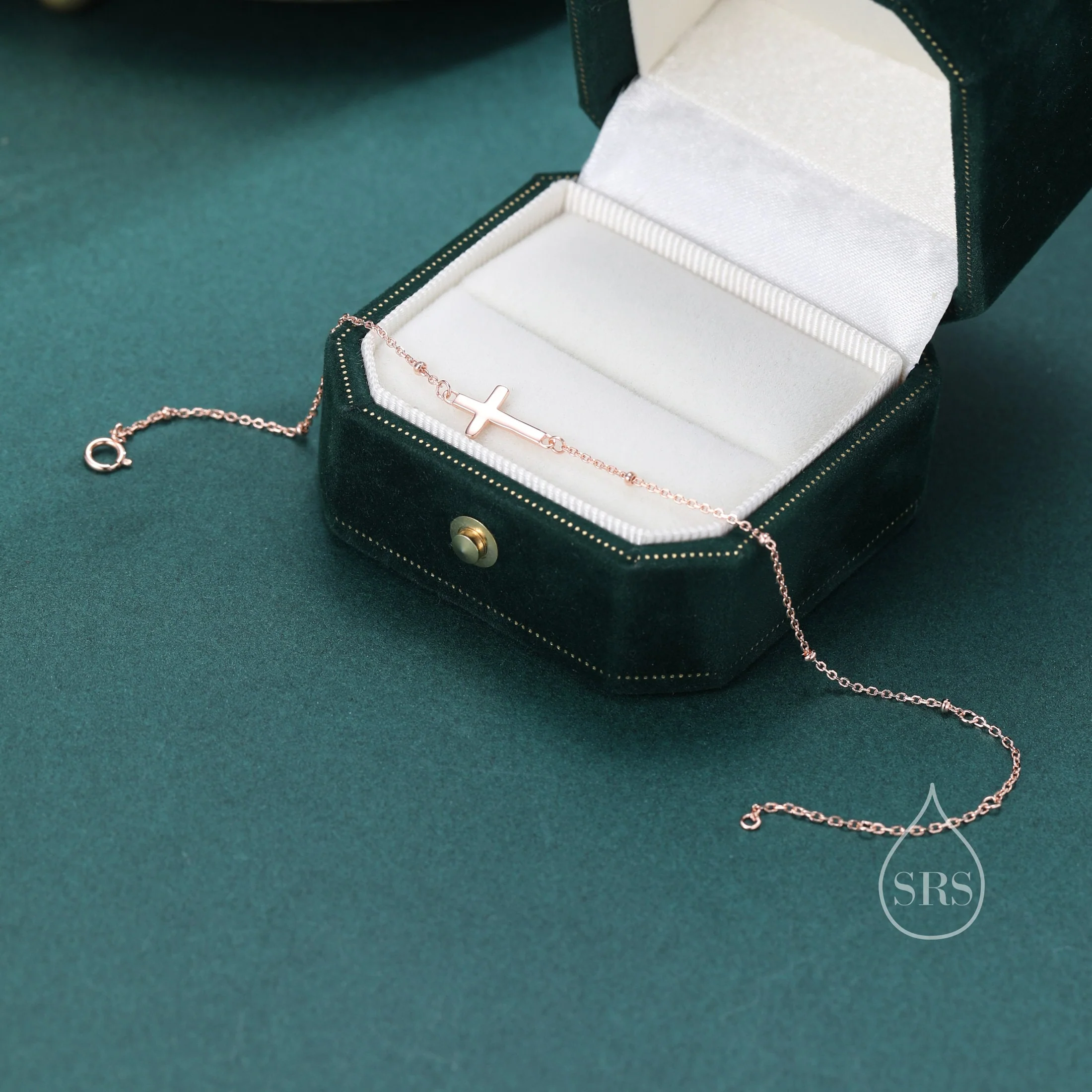 Dainty Cross Bracelet/Anklet with Satellite Chain in Sterling Silver, Silver or Gold or Rose Gold, Minimal Cross Bracelet, Minimalist - Image 3