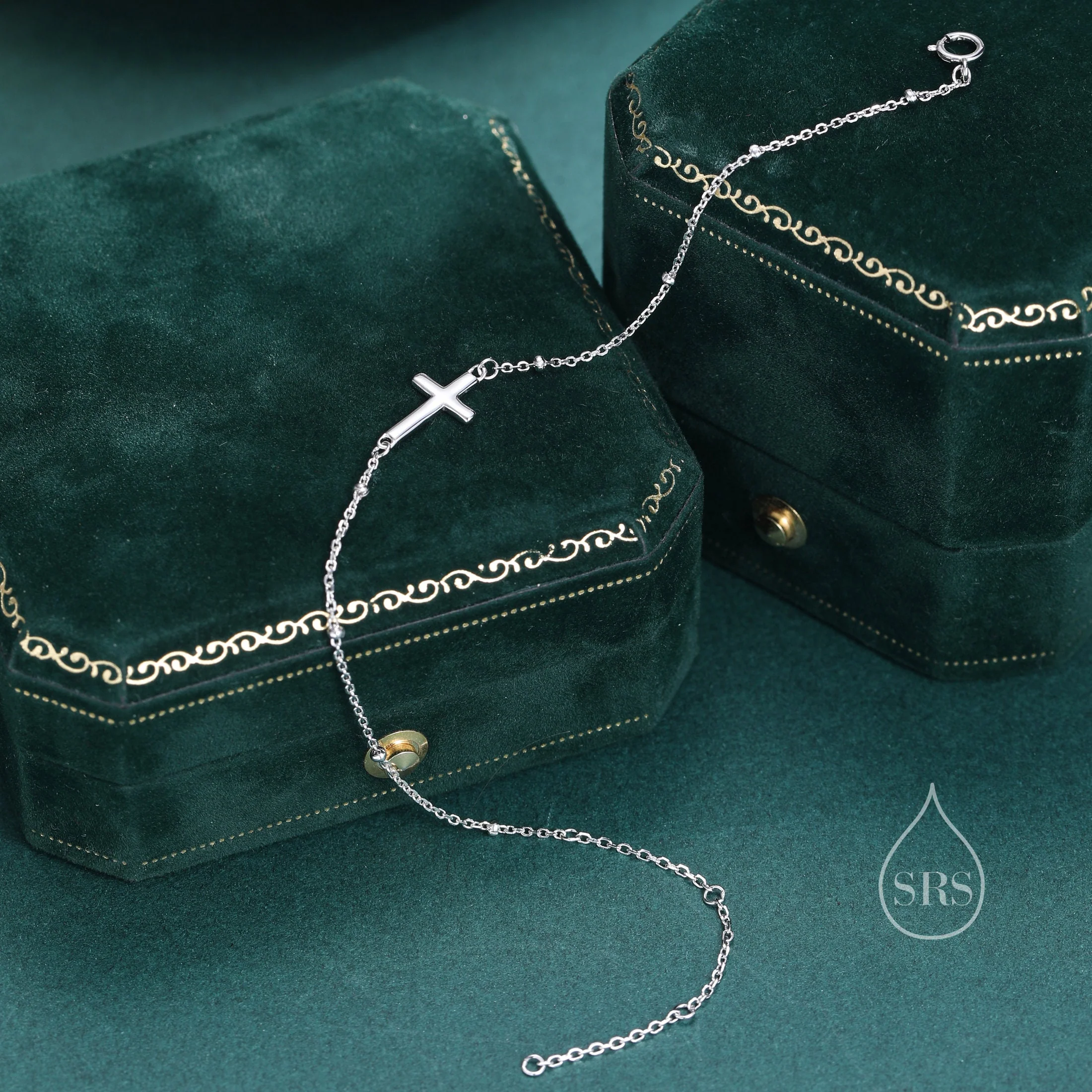 Dainty Cross Bracelet/Anklet with Satellite Chain in Sterling Silver, Silver or Gold or Rose Gold, Minimal Cross Bracelet, Minimalist - Image 6