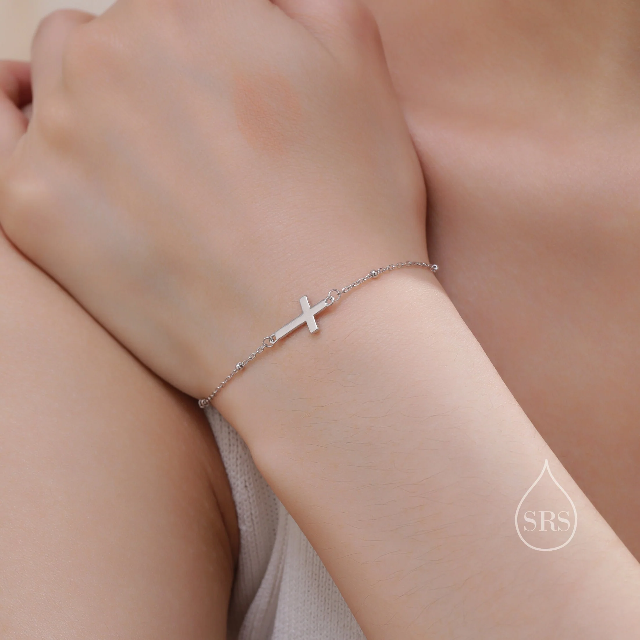 Dainty Cross Bracelet/Anklet with Satellite Chain in Sterling Silver, Silver or Gold or Rose Gold, Minimal Cross Bracelet, Minimalist - Image 7