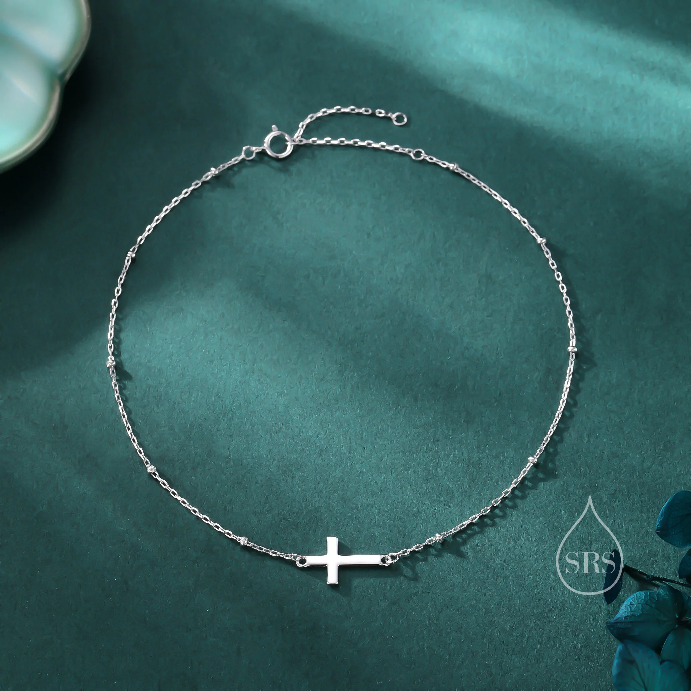 Dainty Cross Bracelet/Anklet with Satellite Chain in Sterling Silver, Silver or Gold or Rose Gold, Minimal Cross Bracelet, Minimalist - Image 8
