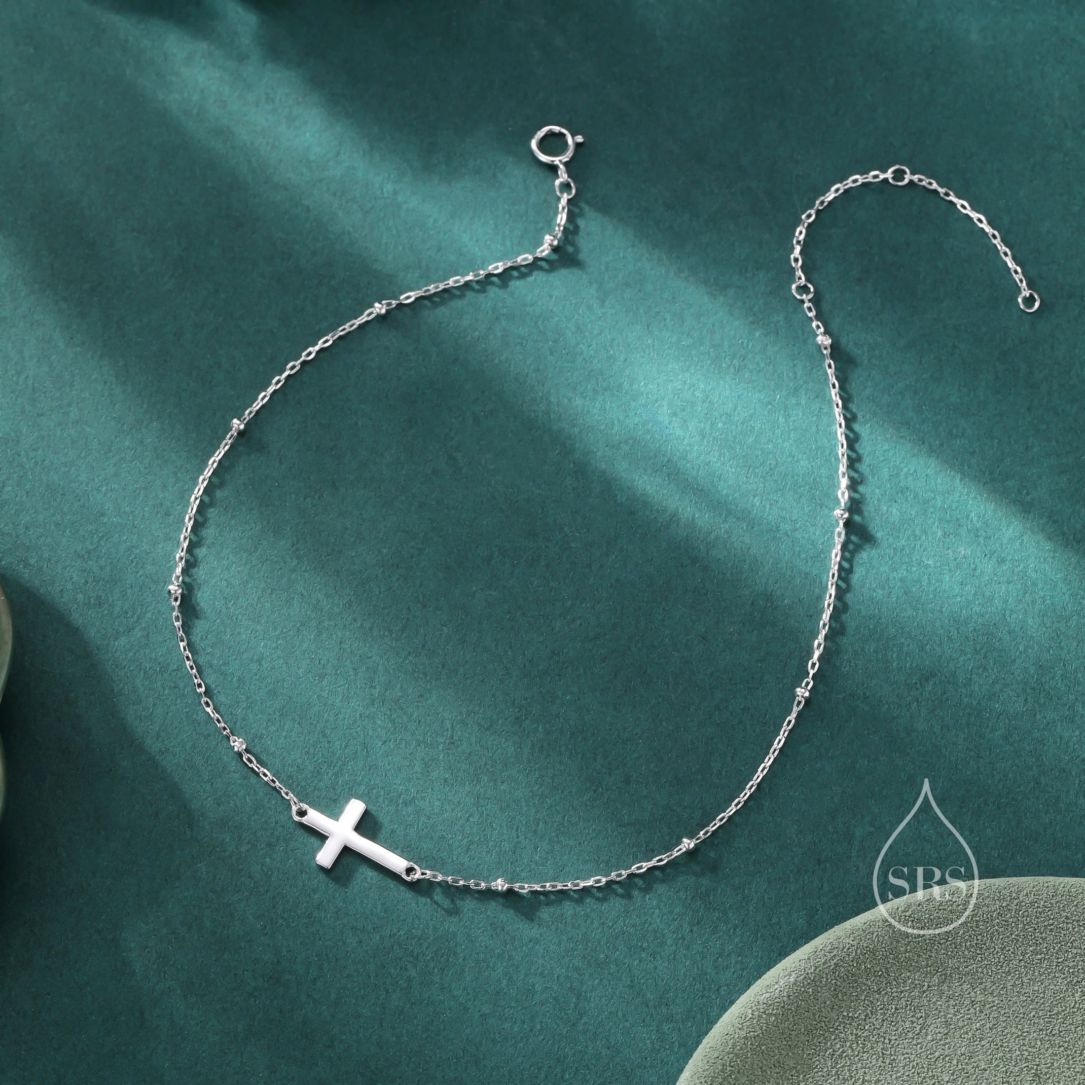 Dainty Cross Bracelet/Anklet with Satellite Chain in Sterling Silver, Silver or Gold or Rose Gold, Minimal Cross Bracelet, Minimalist - Image 9