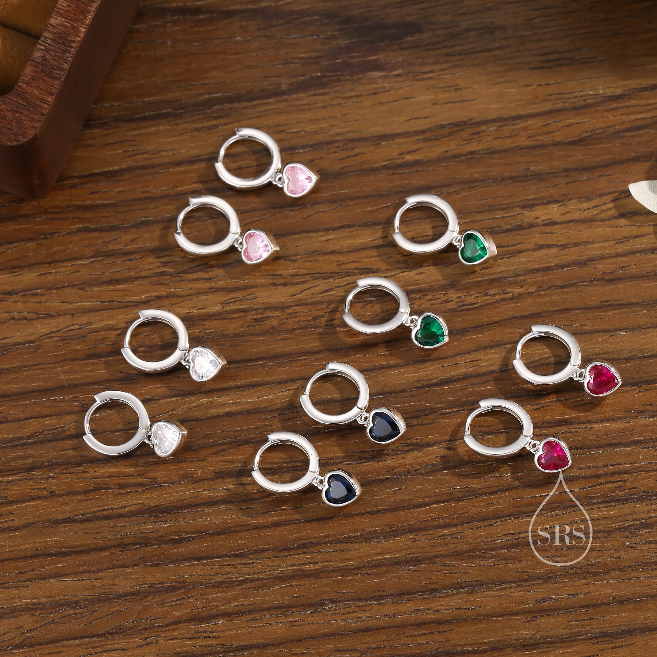 Dainty CZ Heart Huggie Hoop in Sterling Silver, Silver or Gold Ruby Red Hoops, 8mm Inner Diameter, Stacking Earrings, April Birthstone - Image 6
