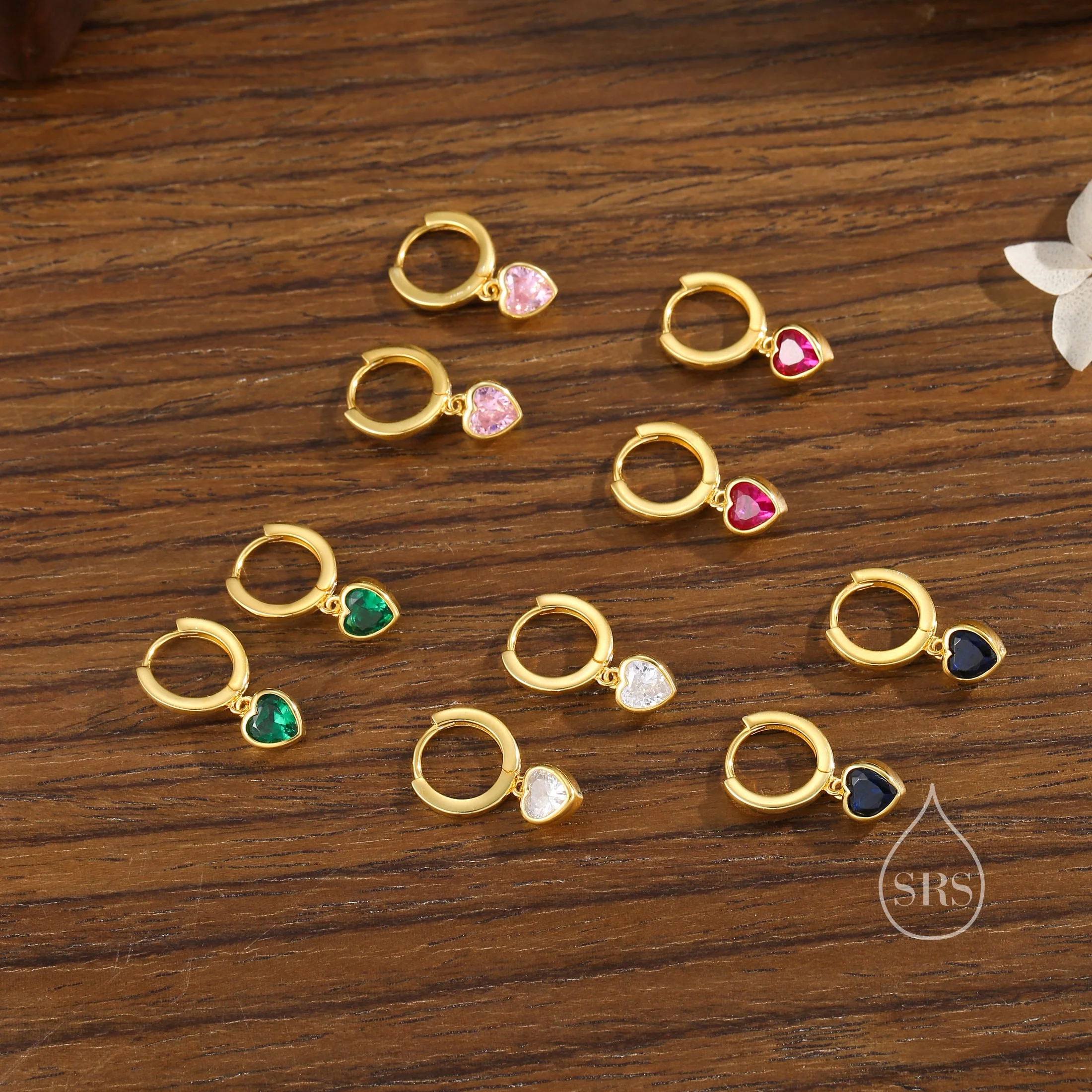 Dainty CZ Heart Huggie Hoop in Sterling Silver, Silver or Gold Ruby Red Hoops, 8mm Inner Diameter, Stacking Earrings, April Birthstone - Image 7