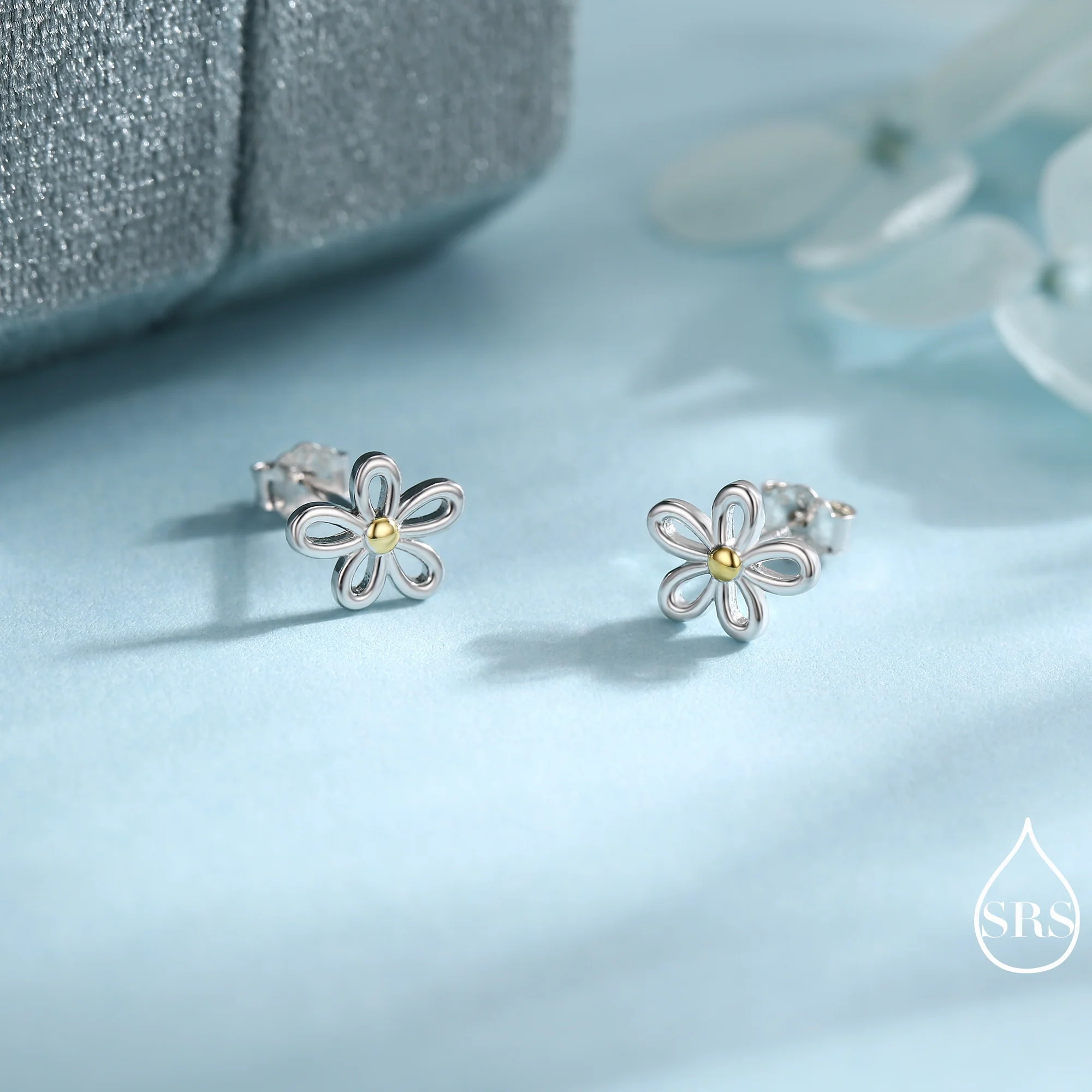 Dainty Forget-me-not Flower Stud Earrings and Necklace in Sterling Silver - Floral Blossom Flower - Nature Inspired - Image 2