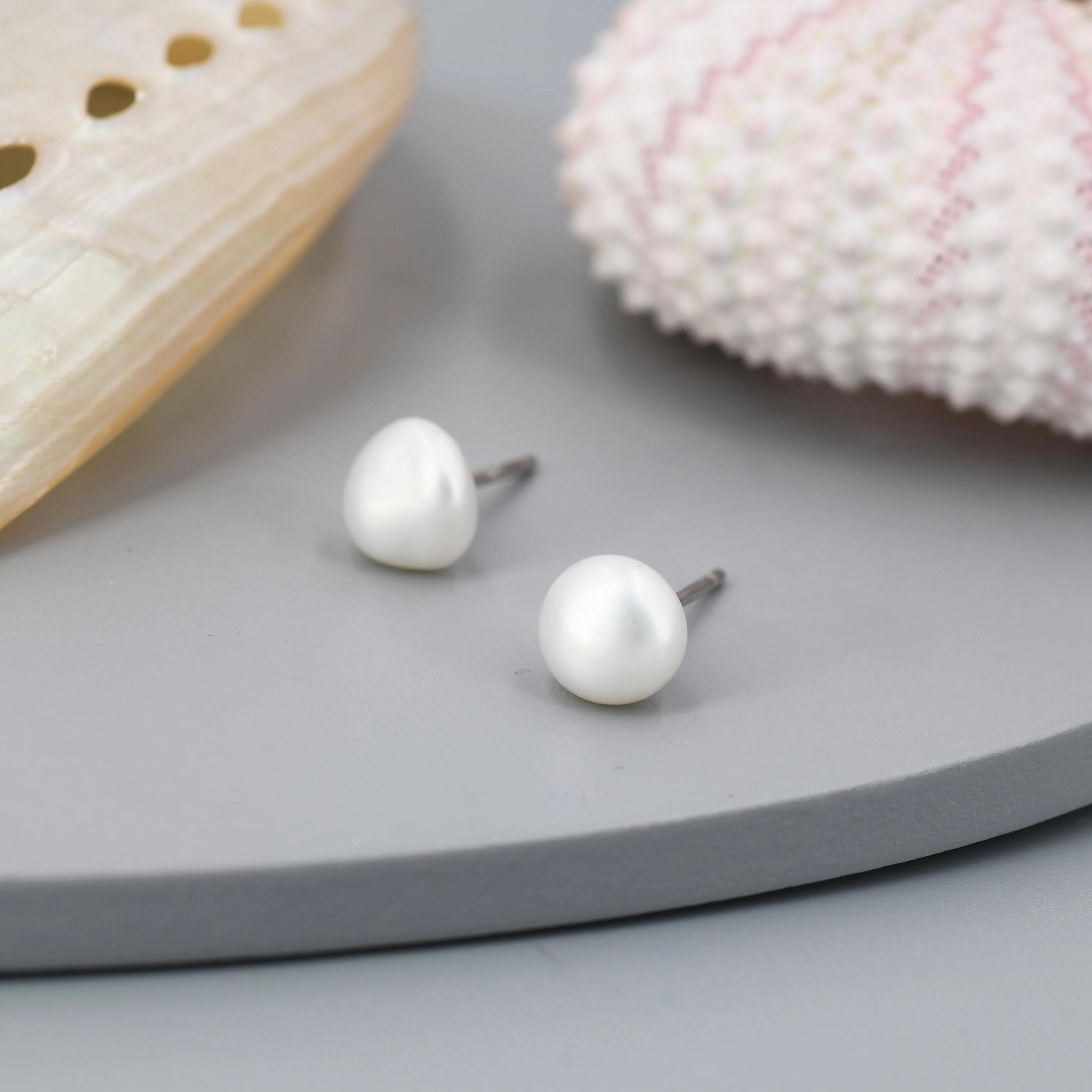 Dainty Keshi Pearls Stud Earrings in Sterling Silver, Baroque Pearl, Genuine Freshwater Pearls Earrings, Simple and Minimalist, Contemporary - Image 3