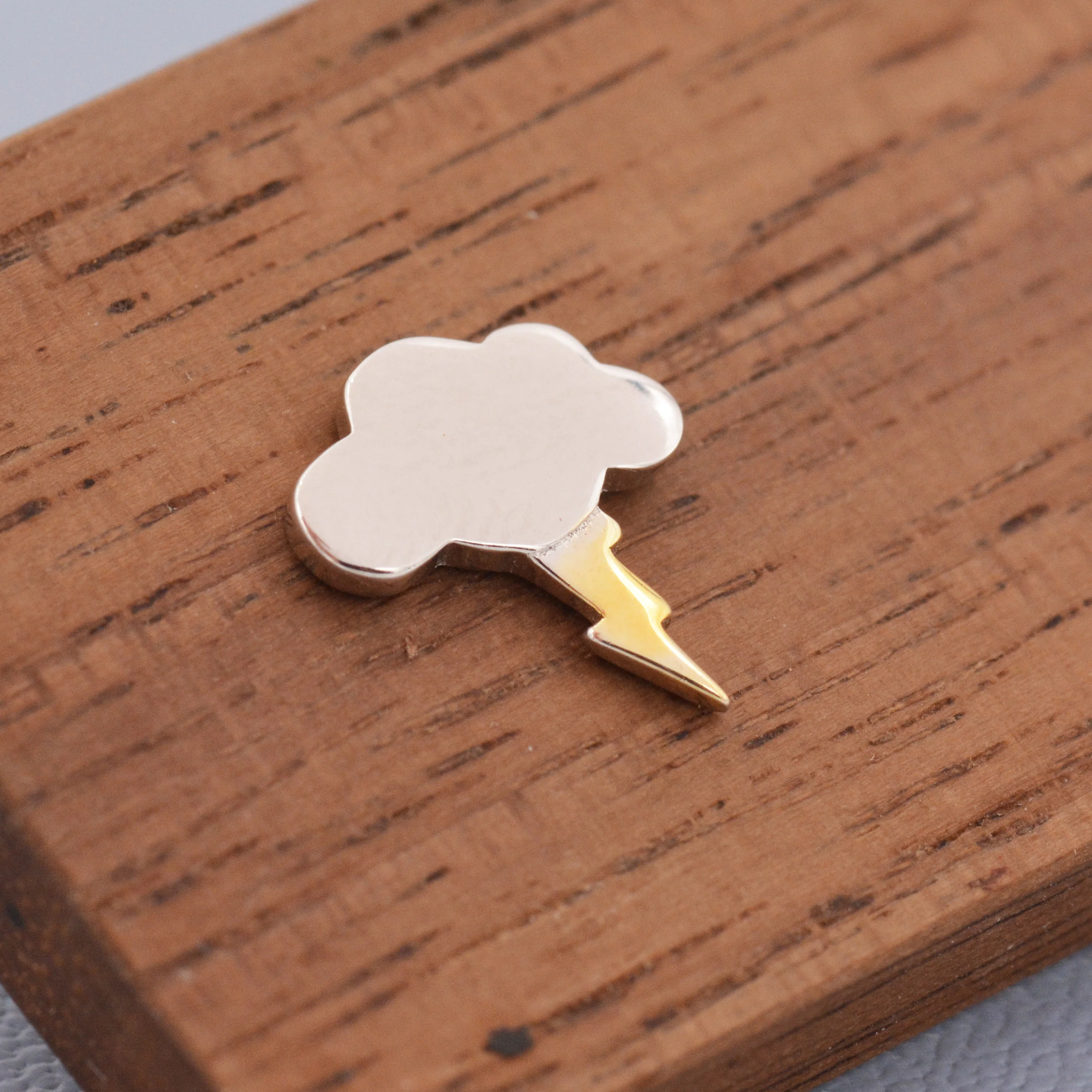 Dainty Little Cloud and Lightning Bolt Stud Earrings in Sterling Silver - Two Tone Gold and Silver Earrings - Fun, Whimsical - Image 6