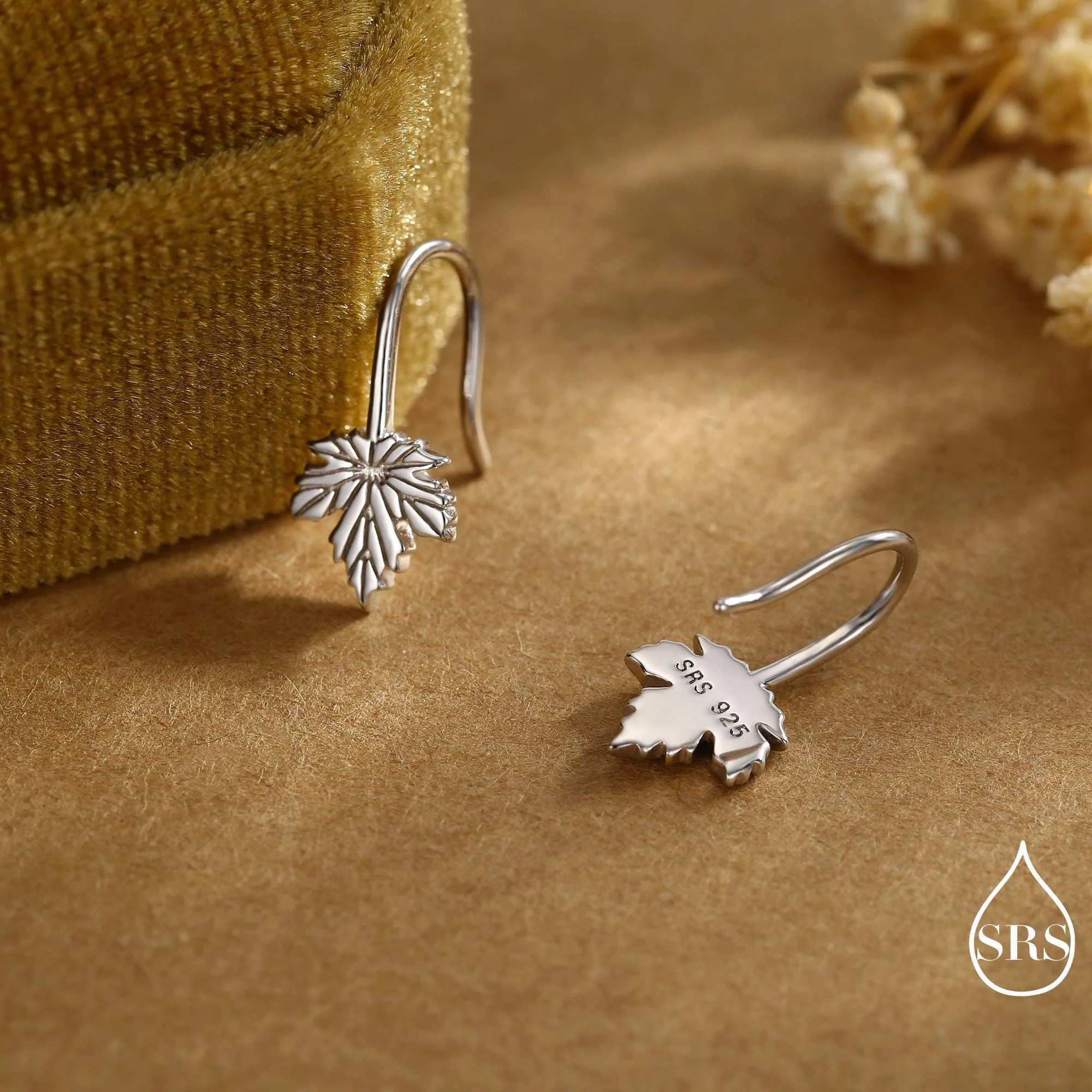 Dainty Maple Leaf Drop Hook Earrings in Sterling Silver, Silver, Gold or Rose Gold, Pretty Maple Earrings, Autumn Earrings - Image 3