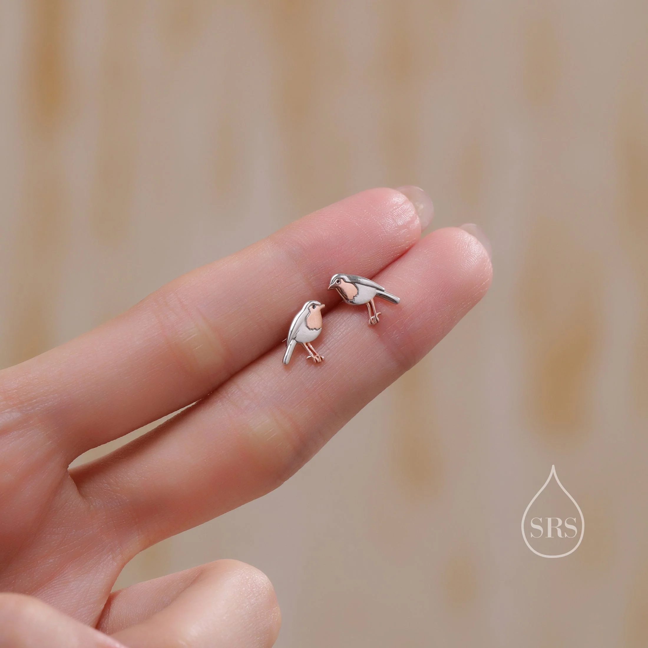 Dainty Robin Bird Stud Earrings in Sterling Silver, Partial Rose Gold Coating, British Bird Earrings, Nature Inspired Animal Earrings - Image 4