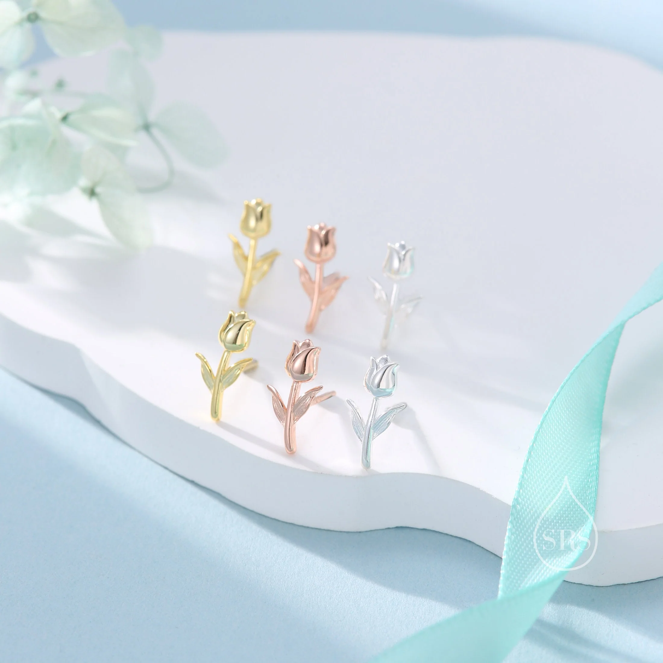 Dainty Tulip Flower Stud Earrings in Sterling Silver, Silver or Gold or Rose Gold, Flower Earrings, Tulip Earrings - Image 3