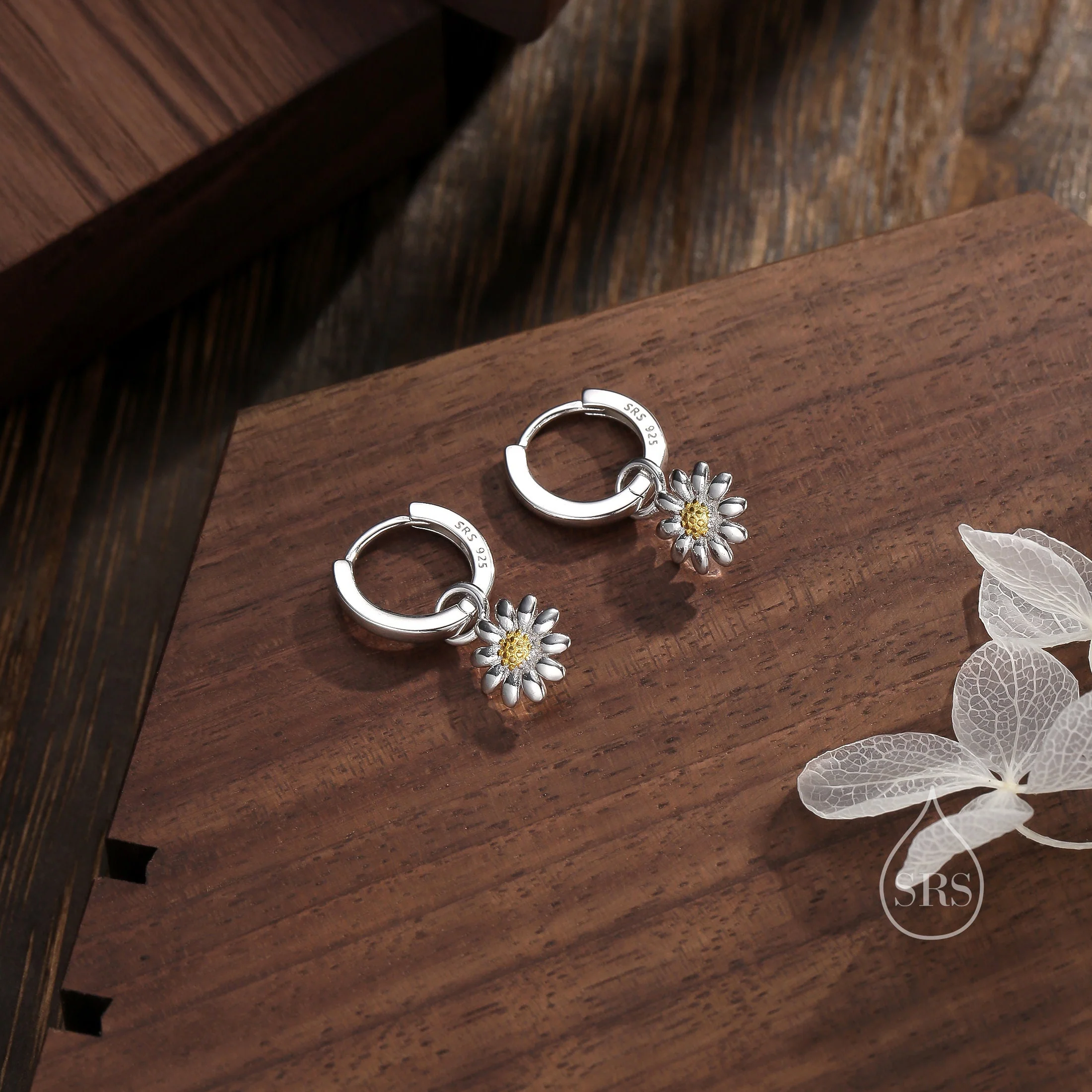 Daisy Flower Charmed Hoop Earrings in Sterling Silver - Cute Flower Blossom Huggie Hoop Earrings - Fun, Whimsical, Detachable Charm Hoops - Image 3