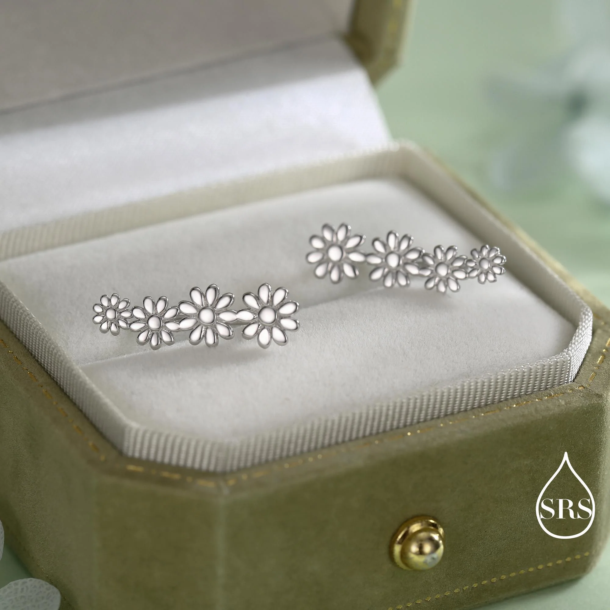 Daisy Flower Crawler Earrings in Sterling Silver, Daisy Chain,  Flower Earrings, Ear Climbers, Daisy Earrings - Image 12