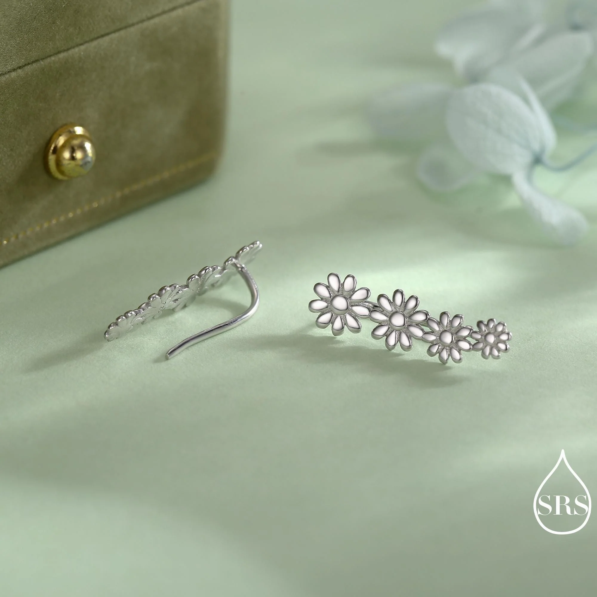 Daisy Flower Crawler Earrings in Sterling Silver, Daisy Chain,  Flower Earrings, Ear Climbers, Daisy Earrings - Image 13