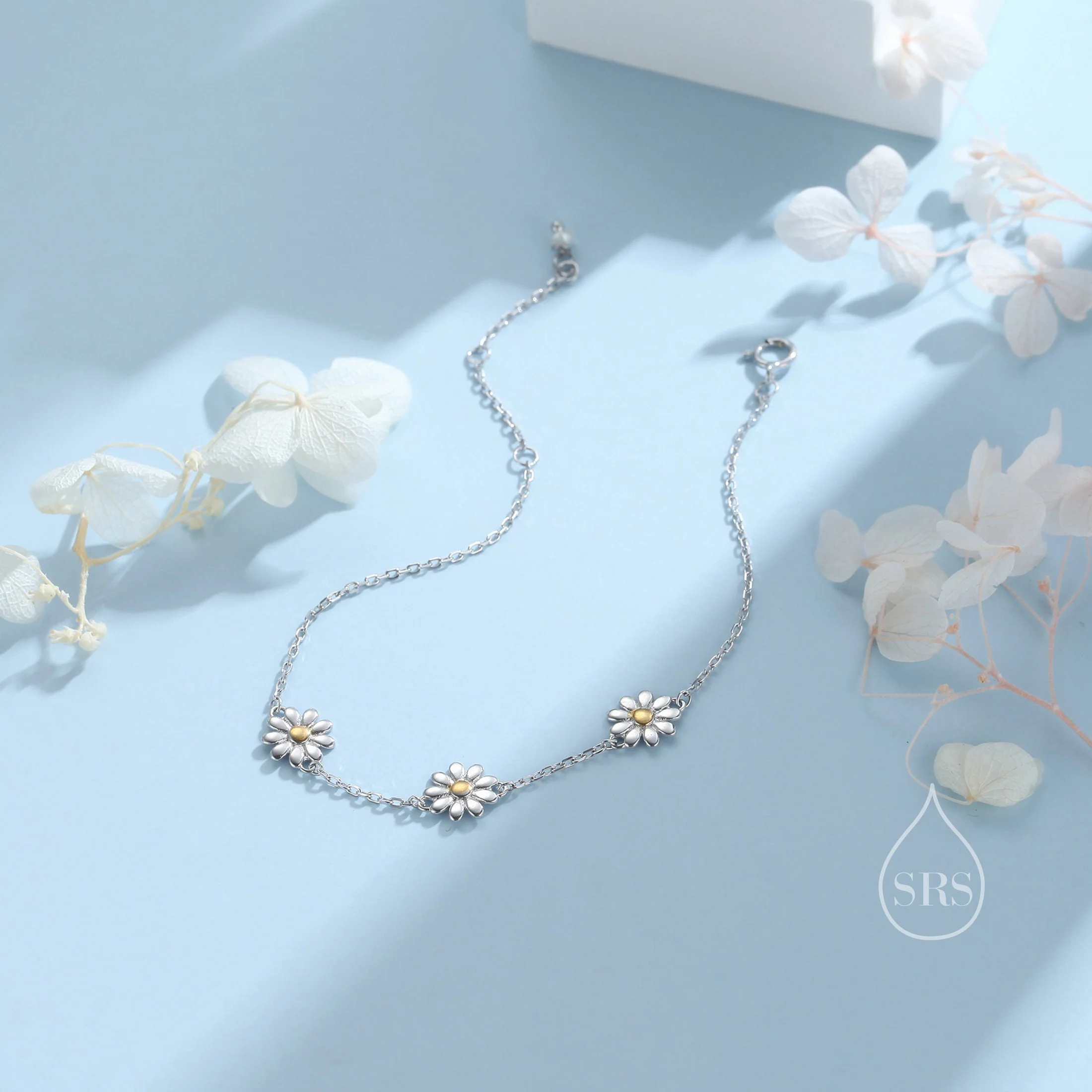 Daisy Flower Trio Bracelet in Sterling Silver, Daisy Bracelet, Daisy Flower Bracelet, Flower Bracelet - Image 6