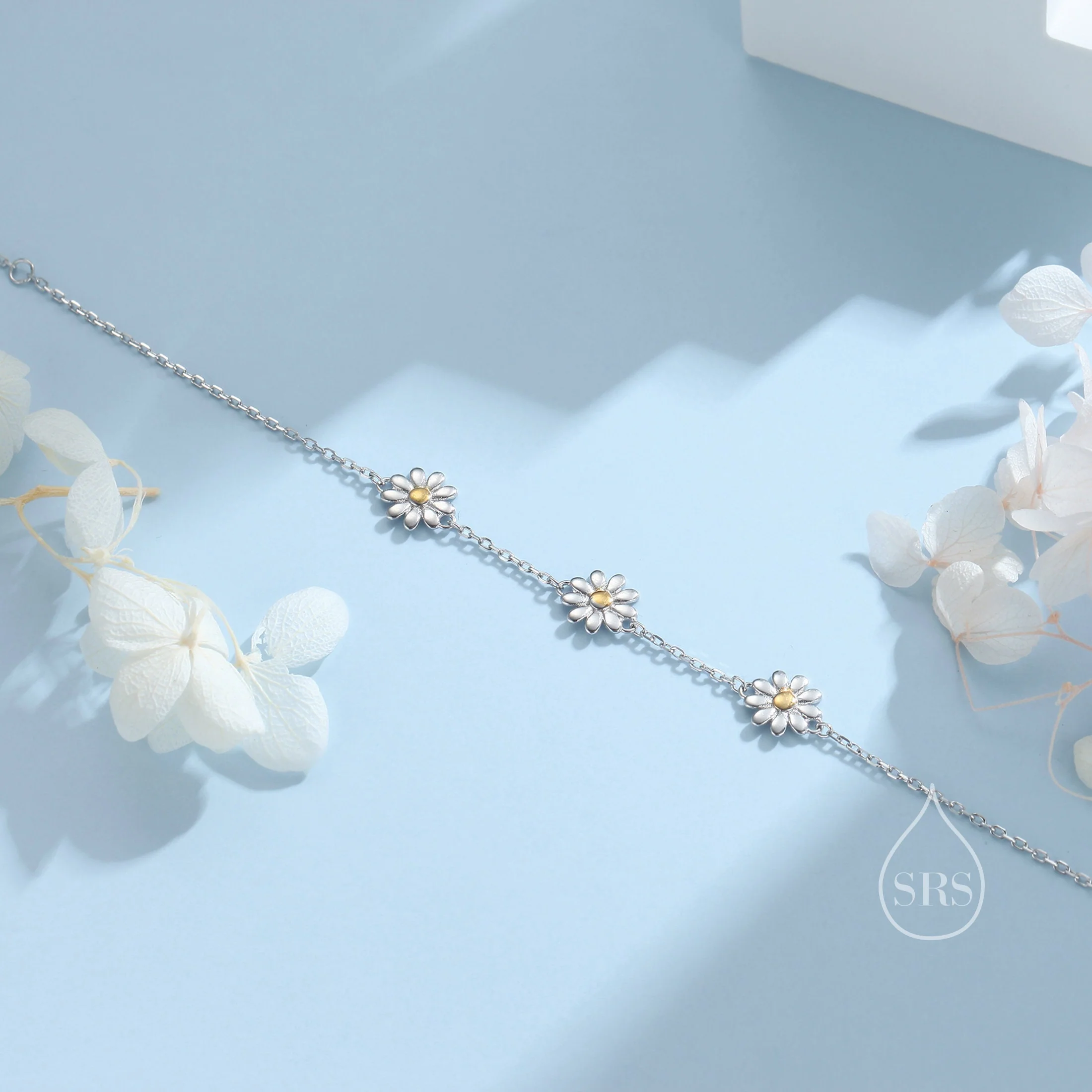 Daisy Flower Trio Bracelet in Sterling Silver, Daisy Bracelet, Daisy Flower Bracelet, Flower Bracelet - Image 7
