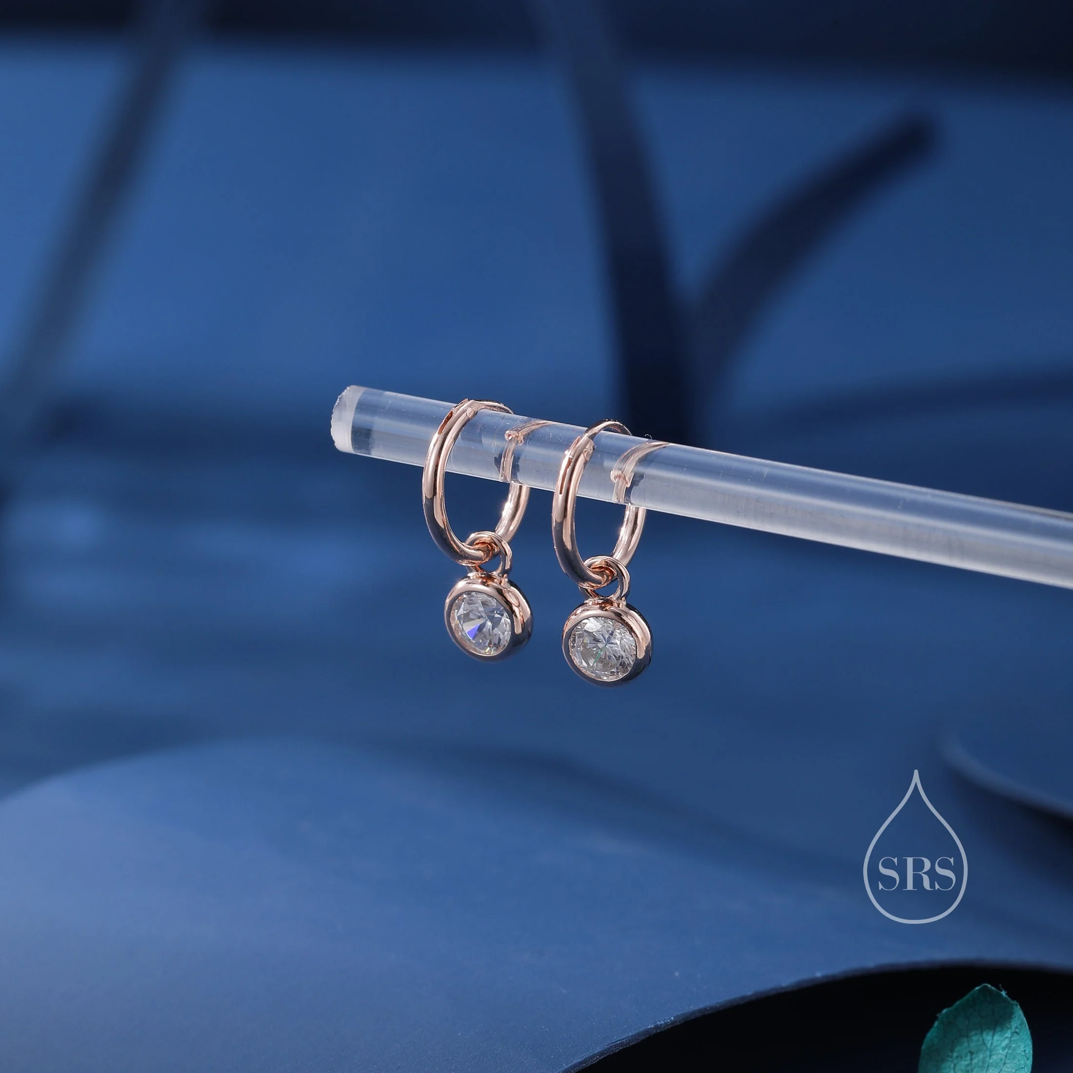 Dangle CZ Huggie Hoop Earrings in Sterling Silver with Sleeper Hoops, Detachable, Silver or Gold or Rose Gold,  CZ Skinny Hoops - Image 3