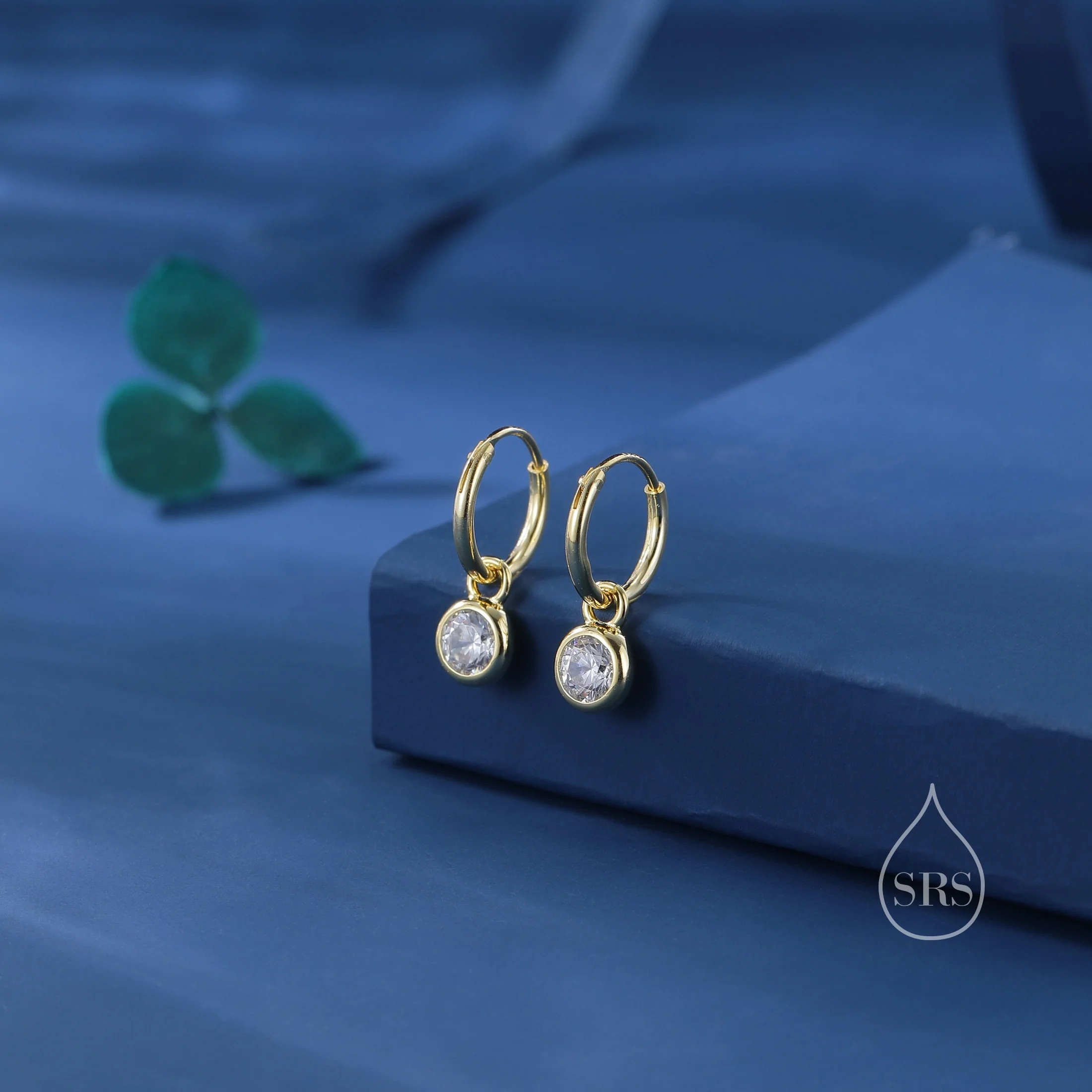 Dangle CZ Huggie Hoop Earrings in Sterling Silver with Sleeper Hoops, Detachable, Silver or Gold or Rose Gold,  CZ Skinny Hoops - Image 4