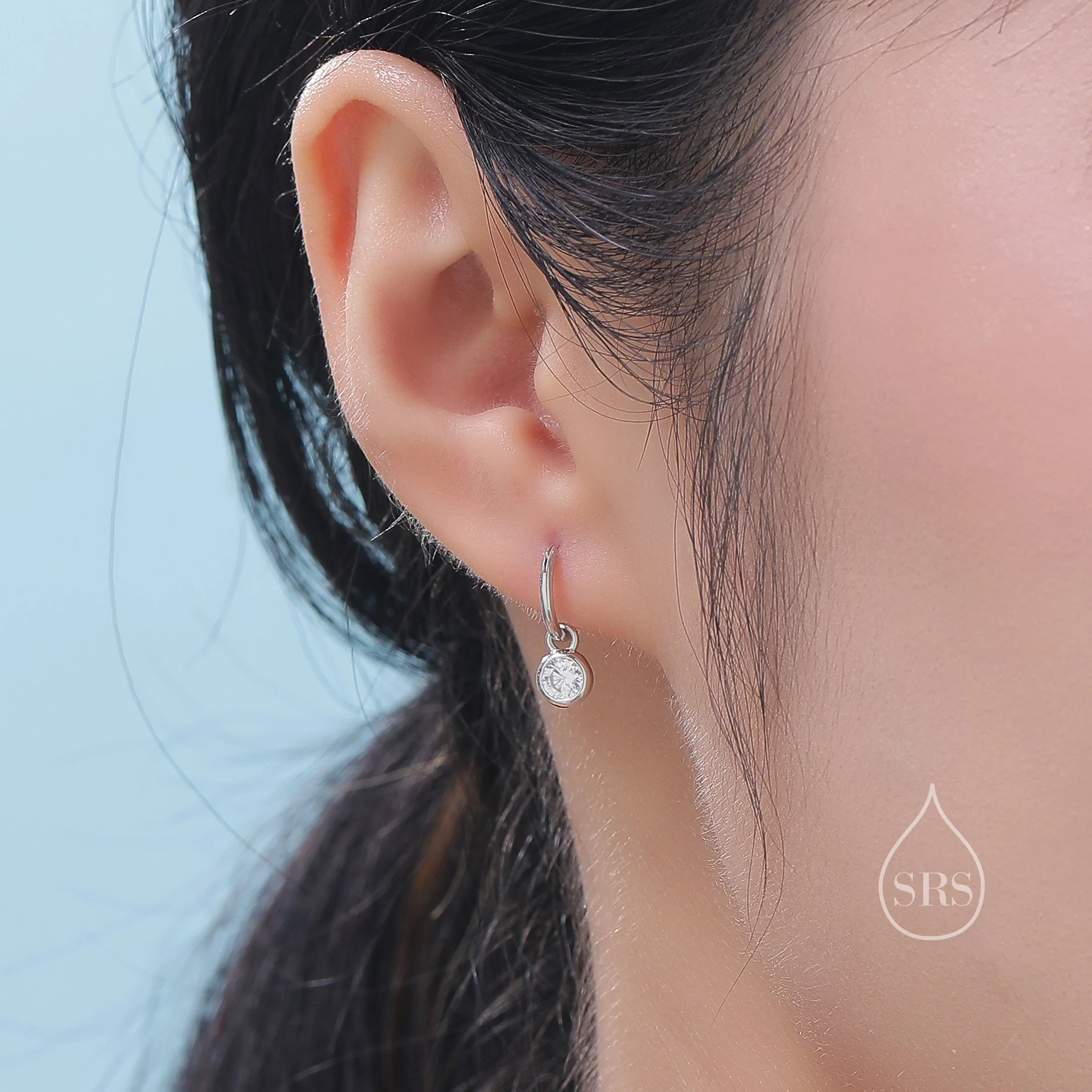 Dangle CZ Huggie Hoop Earrings in Sterling Silver with Sleeper Hoops, Detachable, Silver or Gold or Rose Gold,  CZ Skinny Hoops - Image 7