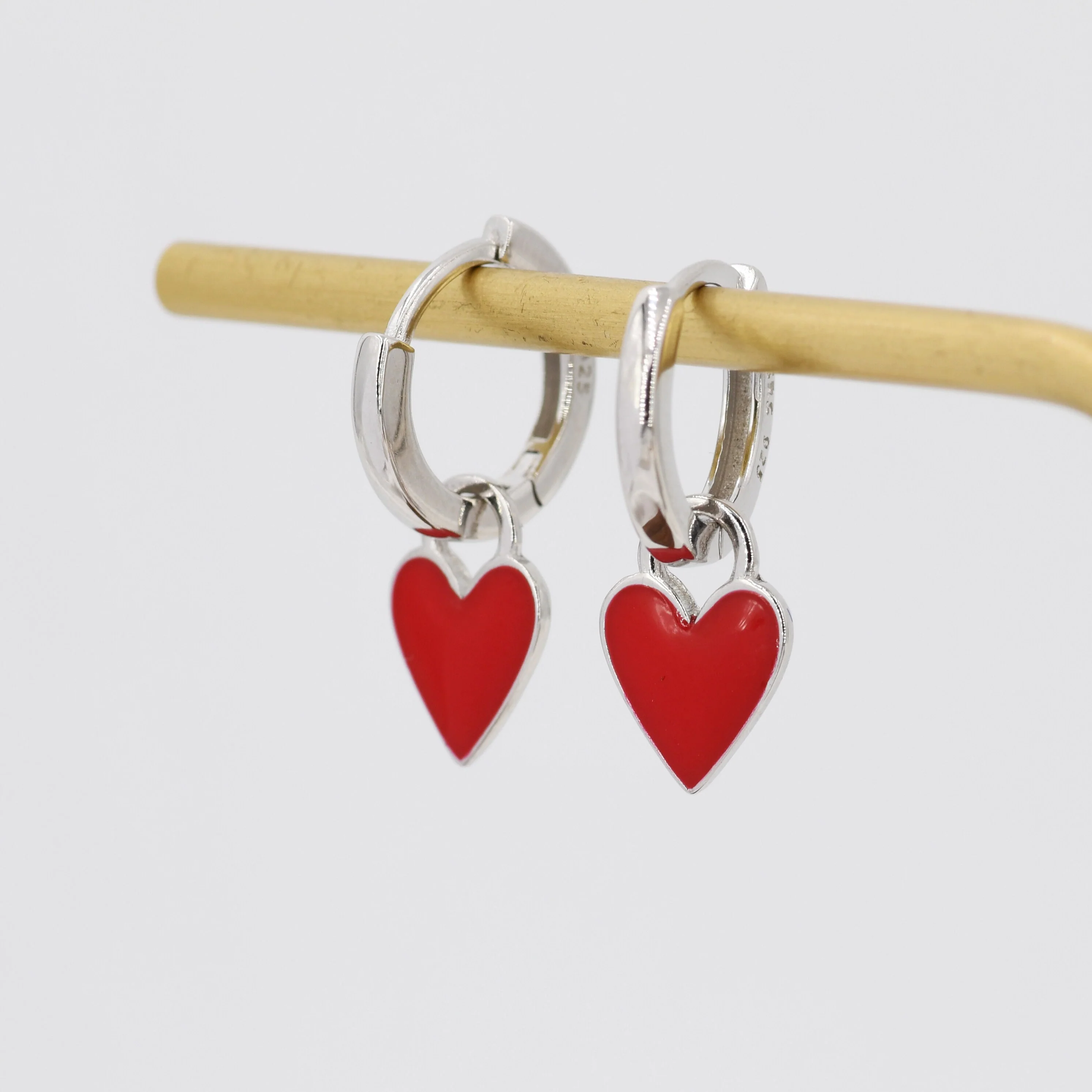 Dangling Enamel Heart Earrings in Sterling Silver, Detachable Heart Charm Dangle Hoop Earrings, Interchangeable - Image 5
