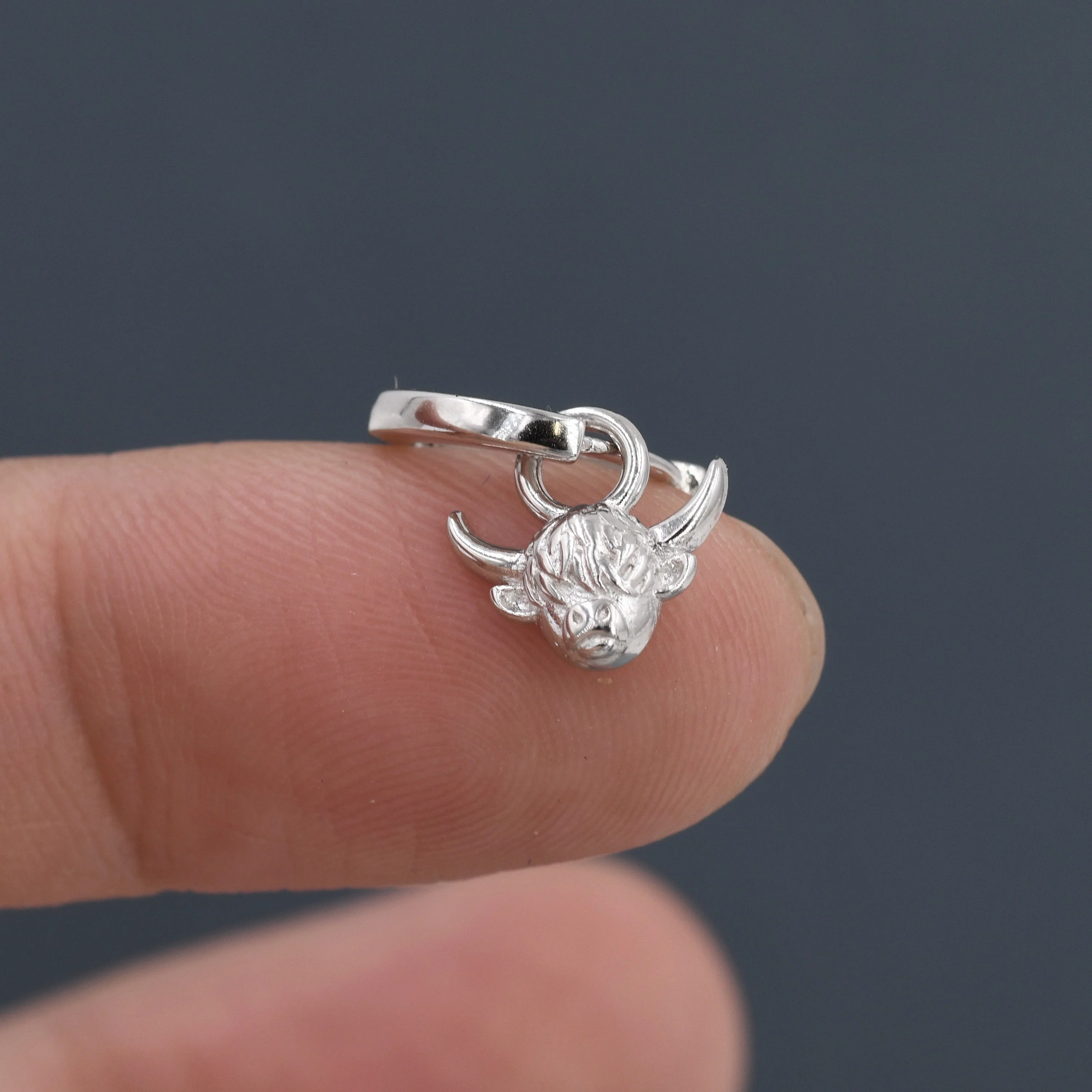 Dangling Highland Cow Huggie Hoops in Sterling Silver, Silver or Gold or Rose Gold, Highland Cow Earrings, Detachable and Interchangeable - Image 4