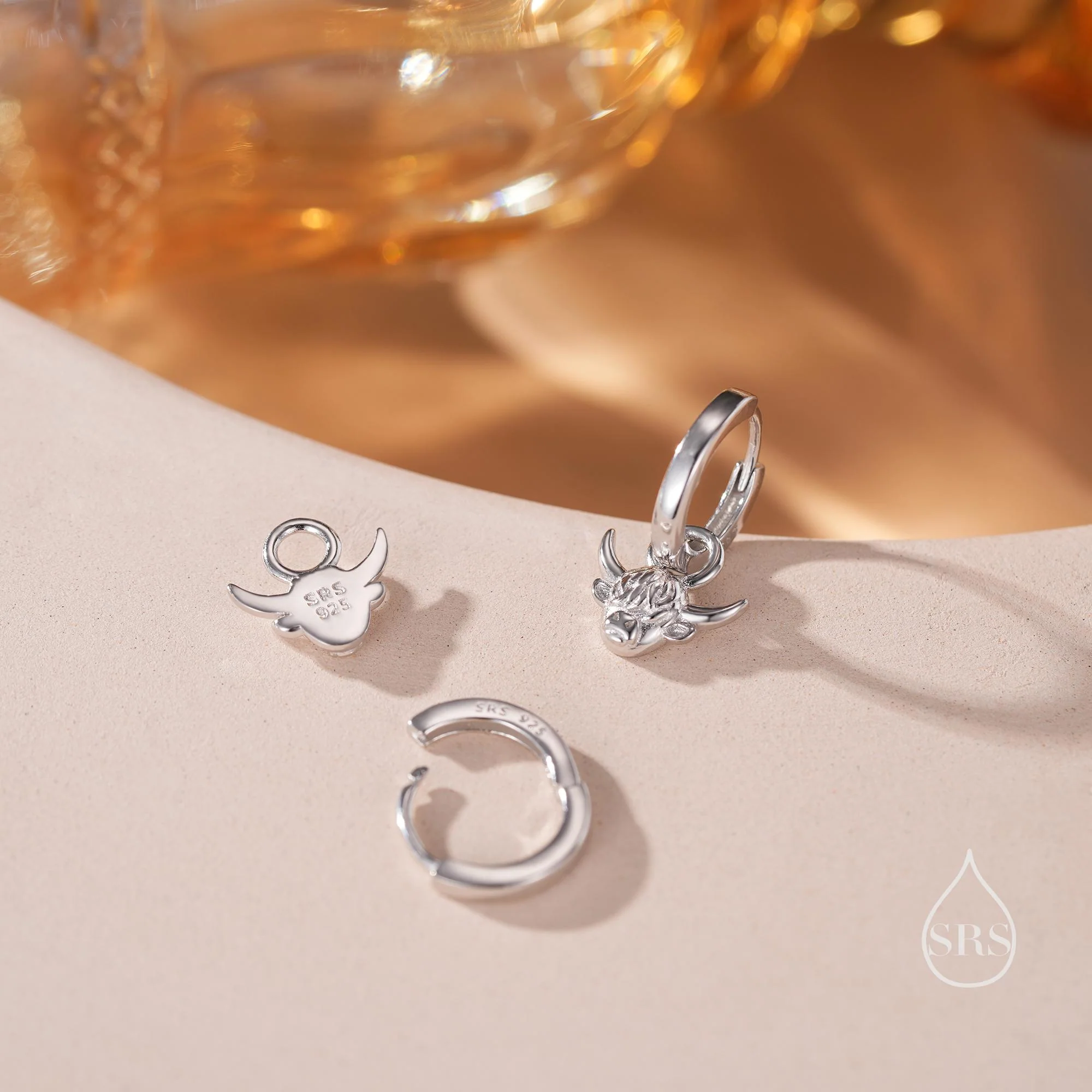 Dangling Highland Cow Huggie Hoops in Sterling Silver, Silver or Gold or Rose Gold, Highland Cow Earrings, Detachable and Interchangeable - Image 5
