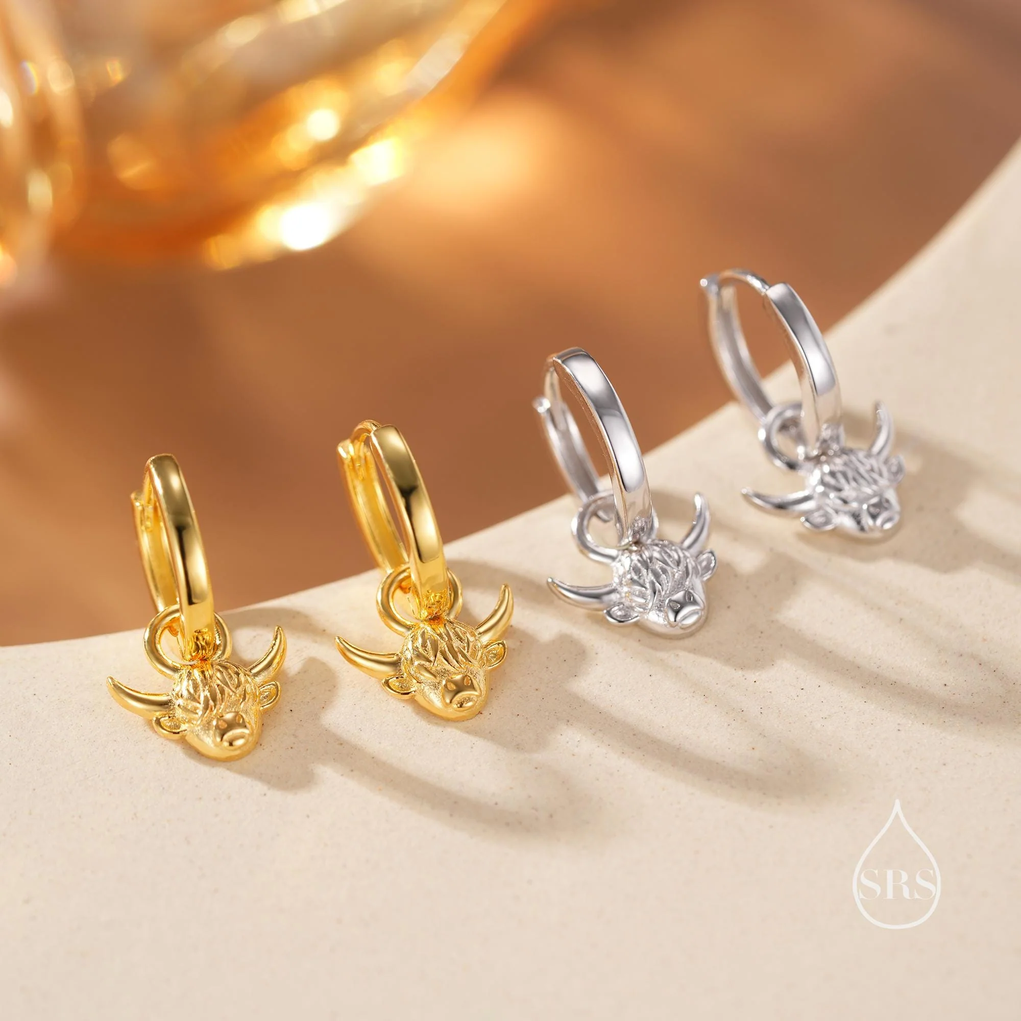 Dangling Highland Cow Huggie Hoops in Sterling Silver, Silver or Gold or Rose Gold, Highland Cow Earrings, Detachable and Interchangeable - Image 8