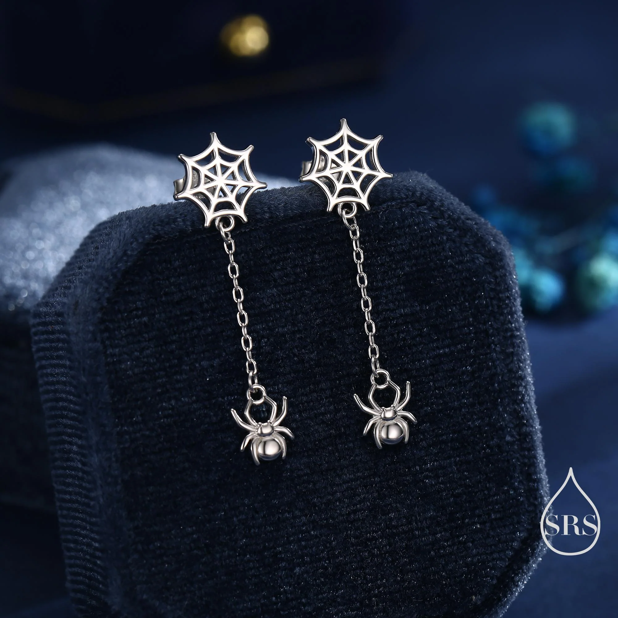 Dangling Spider and Spider Web Stud Earrings in Sterling Silver, Silver or Gold or Rose Gold, Nature Inspired, Insect Earrings - Image 4