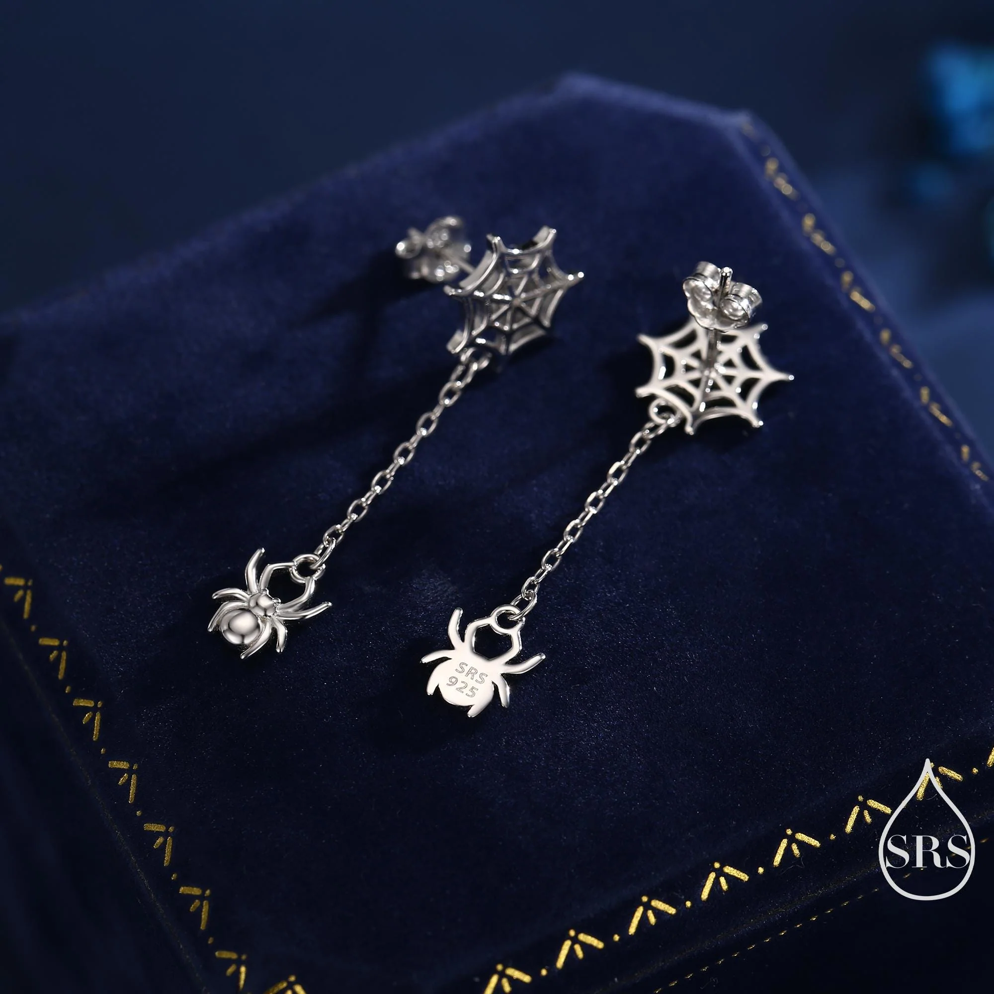 Dangling Spider and Spider Web Stud Earrings in Sterling Silver, Silver or Gold or Rose Gold, Nature Inspired, Insect Earrings - Image 5