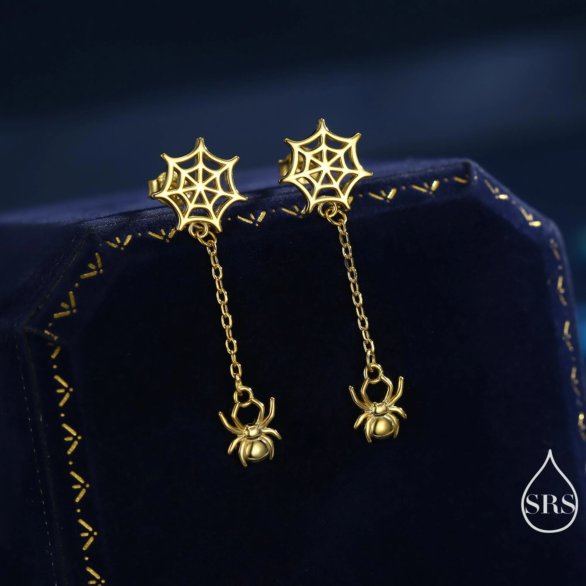 Dangling Spider and Spider Web Stud Earrings in Sterling Silver, Silver or Gold or Rose Gold, Nature Inspired, Insect Earrings - Image 6