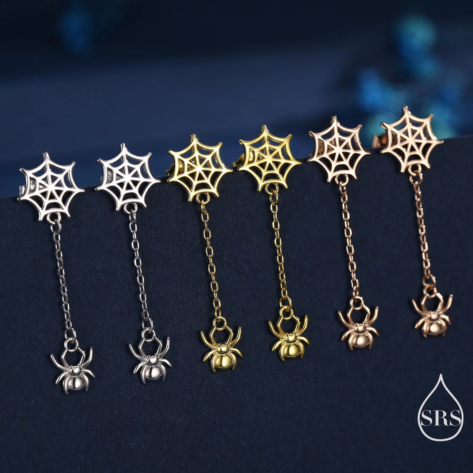 Dangling Spider and Spider Web Stud Earrings in Sterling Silver, Silver or Gold or Rose Gold, Nature Inspired, Insect Earrings - Image 7