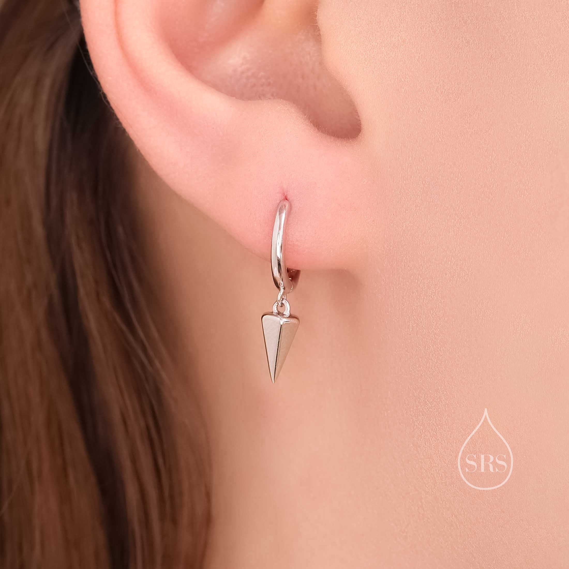 Dangling Spike Dagger Huggie Hoop Earrings in Sterling Silver, Dangle Hoop Earrings, Black Rhodium and Silver, Dainty Jewellery