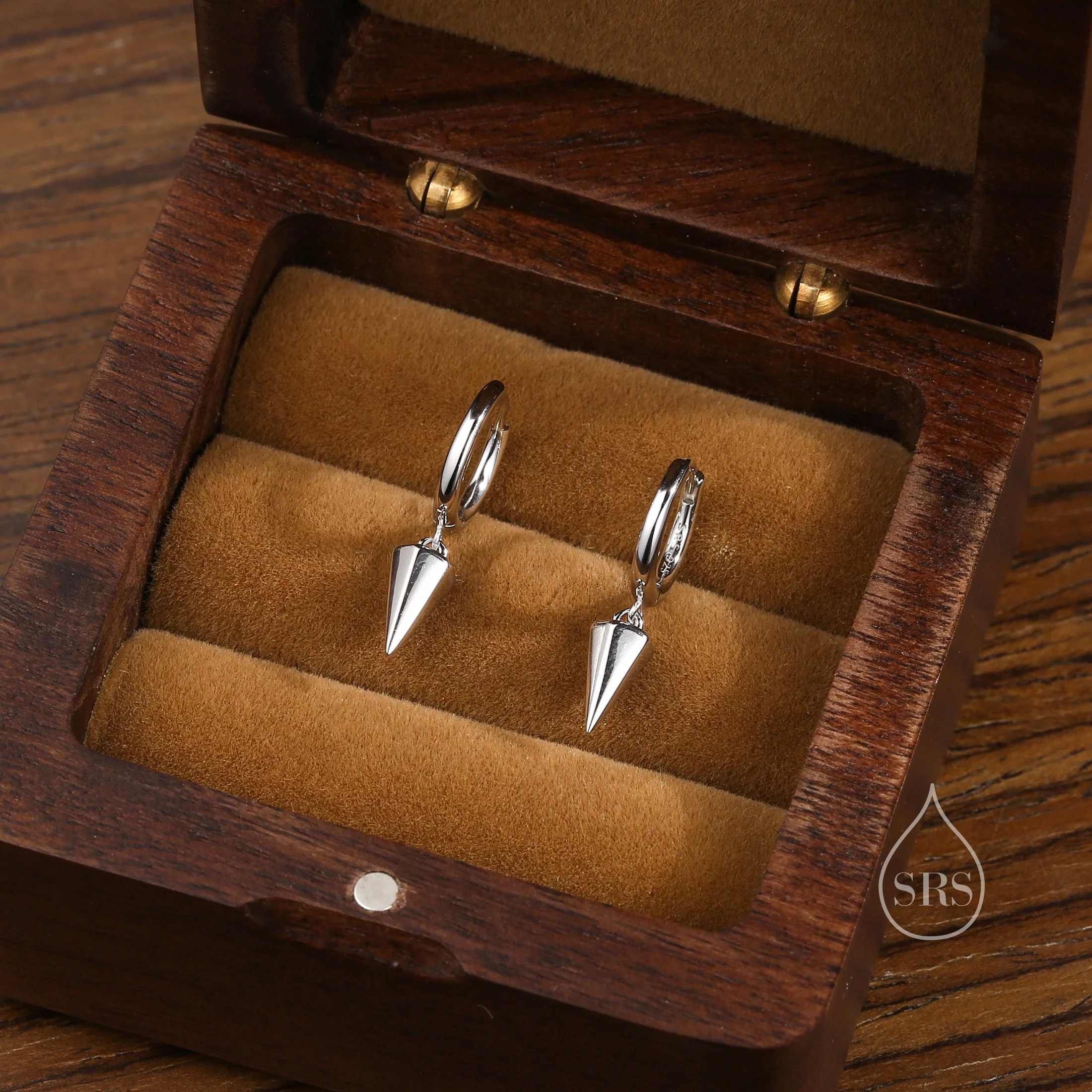 Dangling Spike Dagger Huggie Hoop Earrings in Sterling Silver, Dangle Hoop Earrings, Black Rhodium and Silver, Dainty Jewellery - Image 3