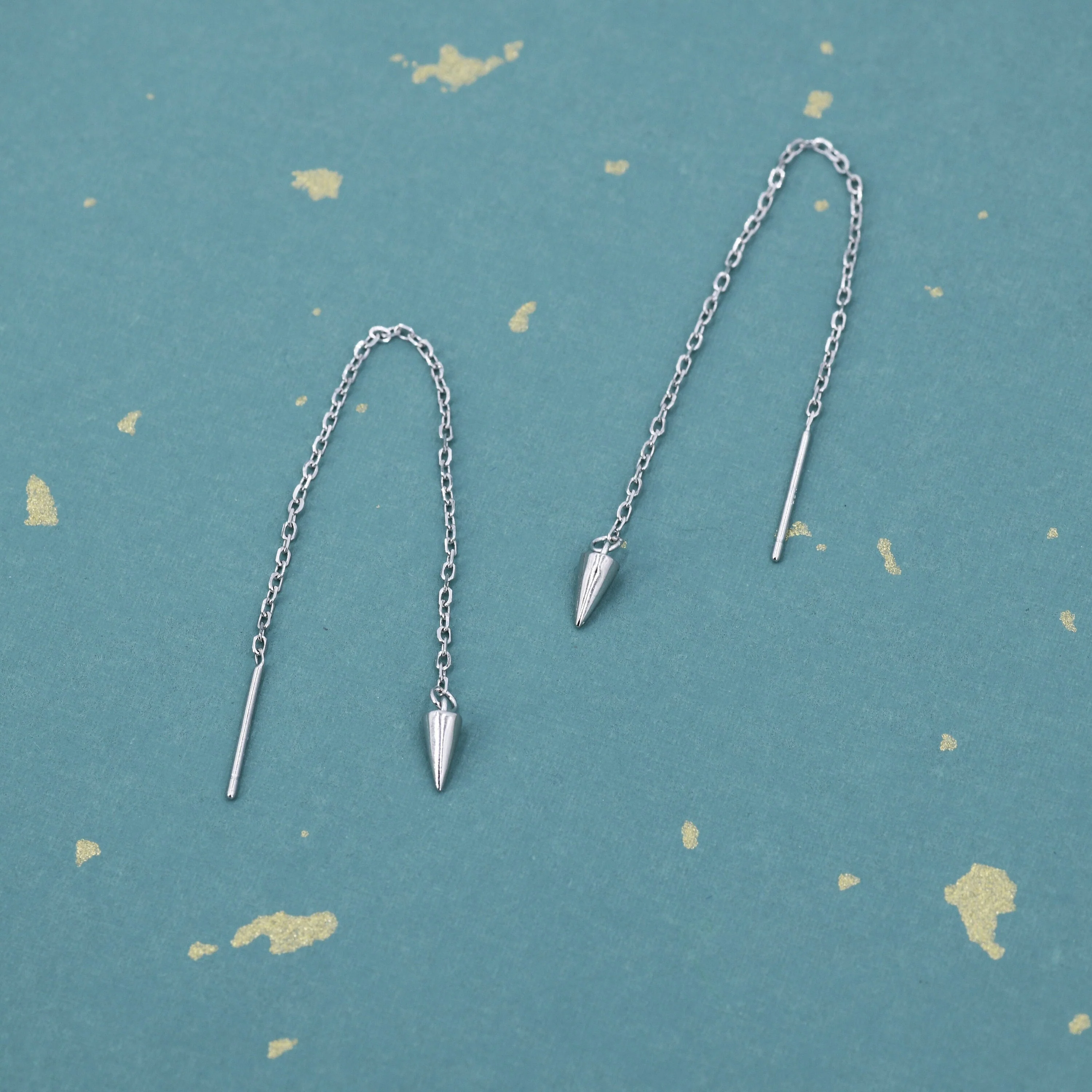 Dangling Spike Threader Earrings in Sterling Silver, Silver, Gold or Rose Gold, Arrow Ear Threaders, Pyramid Threaders