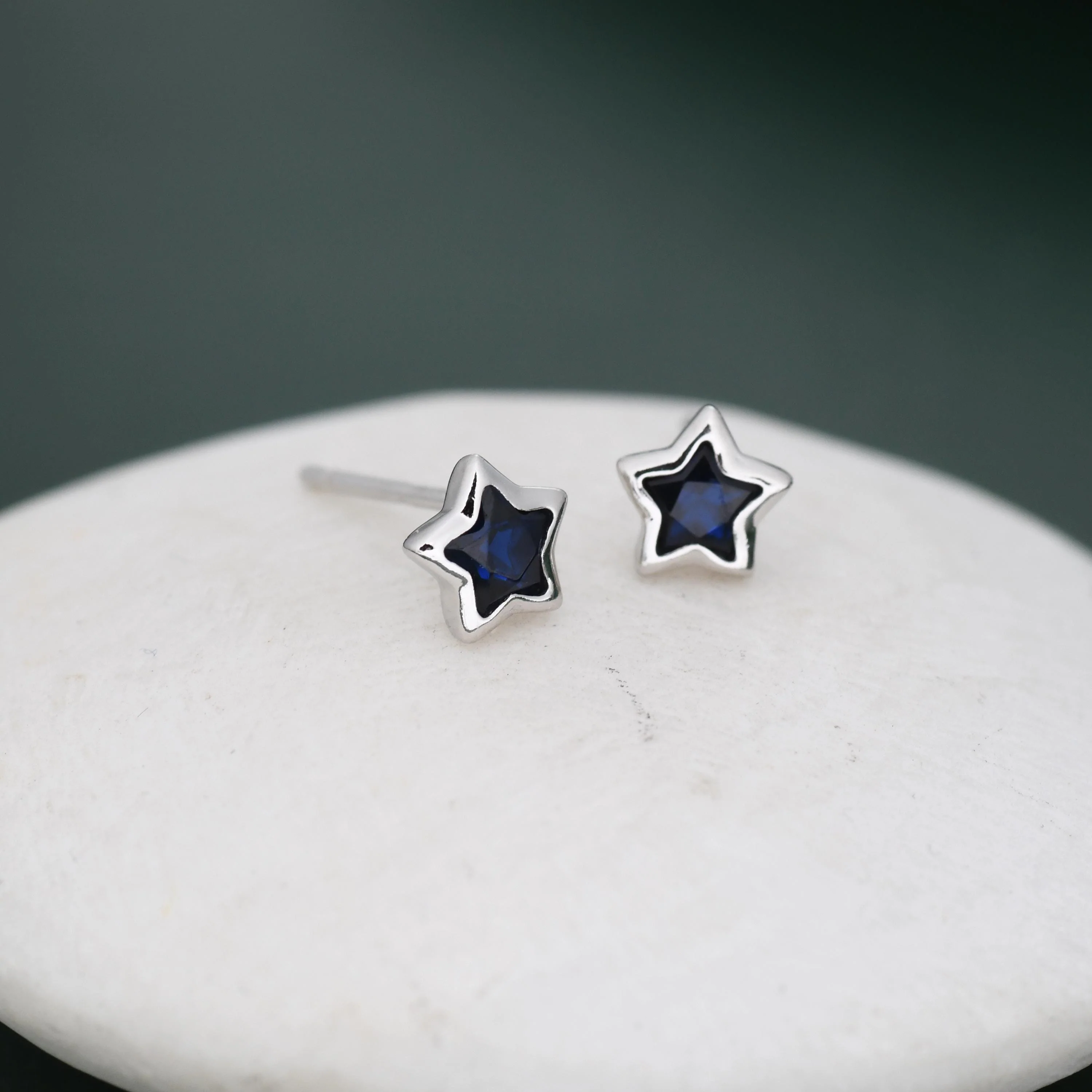 Darkest Blue CZ Star Stud Earrings in Sterling Silver, Silver or Gold,  Sparkly Crystal Star Earrings, Stacking Earrings - Image 2