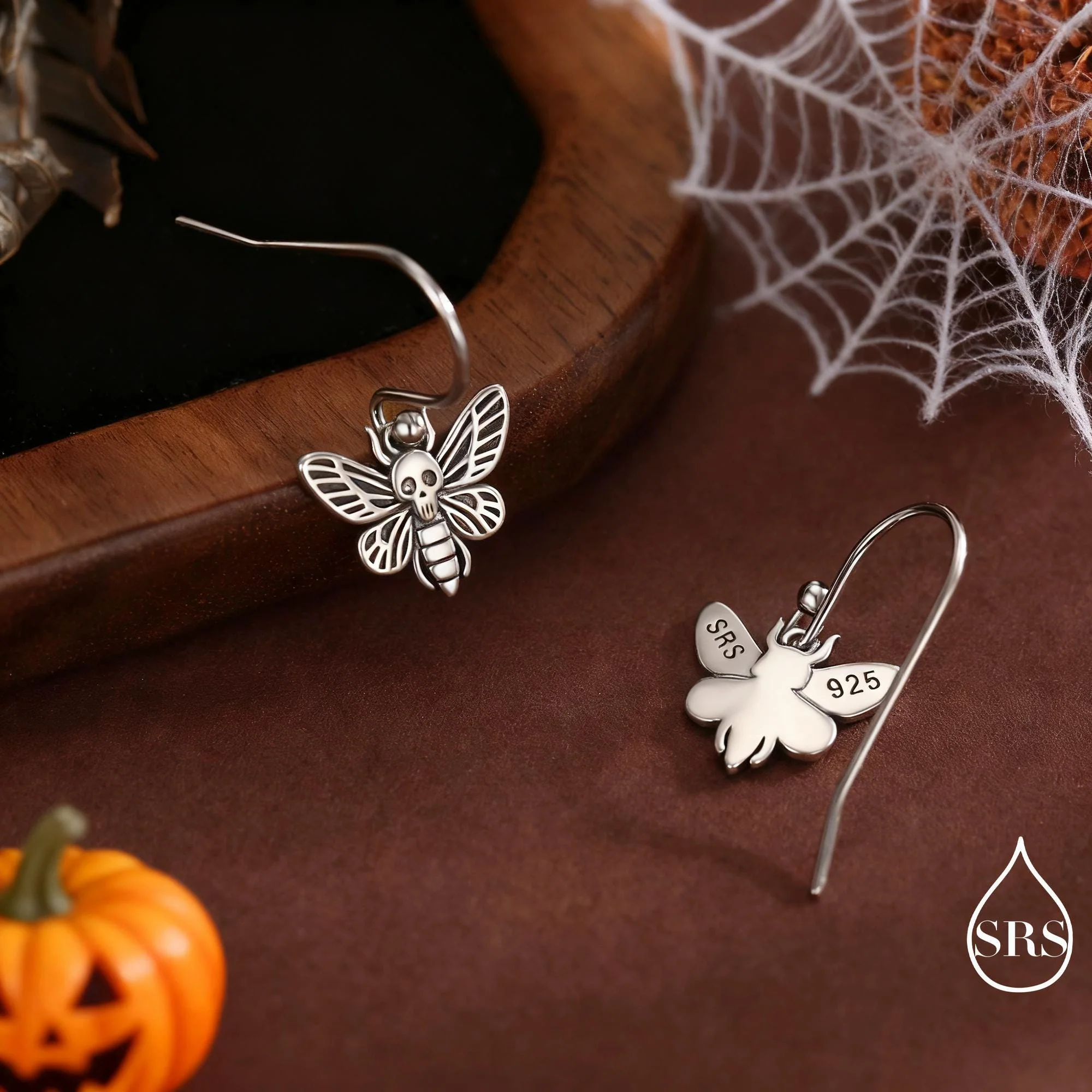 Death's-head Hawkmoth Moth Drop Hook Earrings in Sterling Silver, Silver Gold or Rose Gold, Nature Inspired Insect Animal Earrings - Image 9