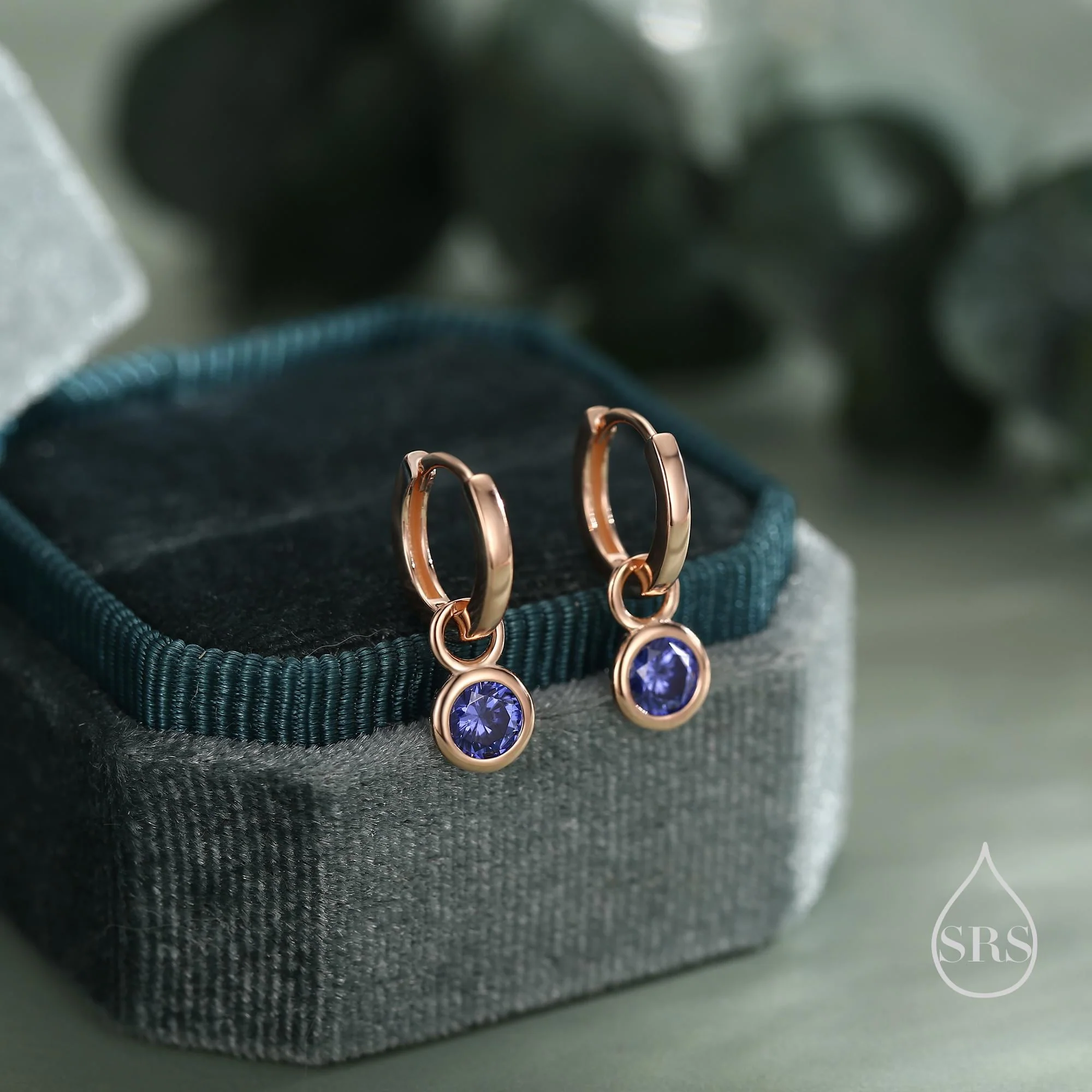 December Birthstone Tanzanite Blue Crystal Drop Hoop Earrings in Sterling Silver, Detachable Dangle Earrings, Silver, Gold, Rose Gold - Image 6